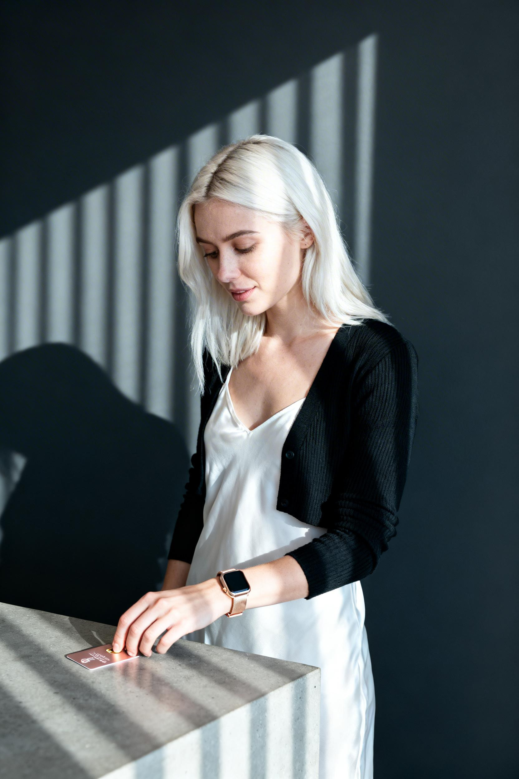 Stylish Office Outfits Women - black cardigan white slip dress