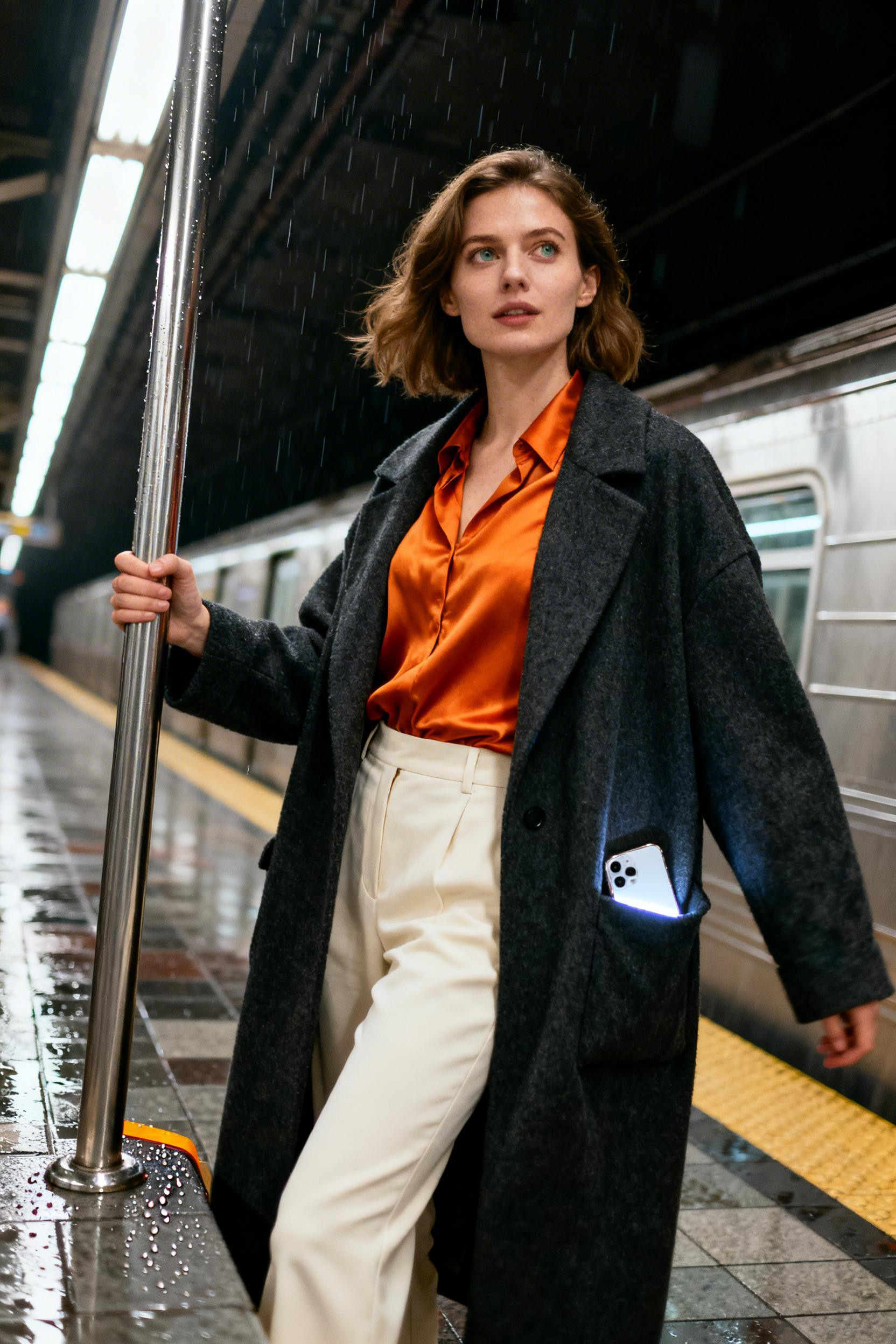 Chic Professional Outfit - burnt orange blouse coat look
