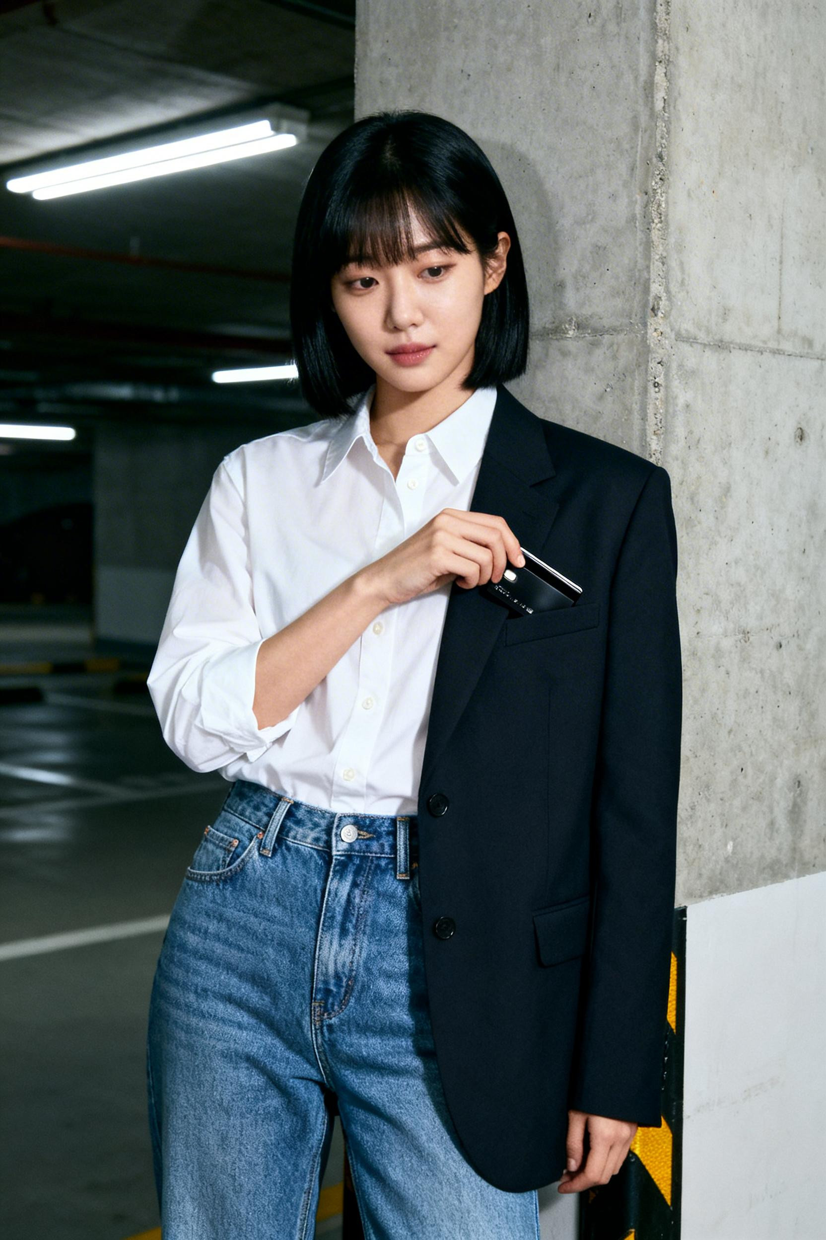 Blue Jeans Work Outfit - white shirt commute