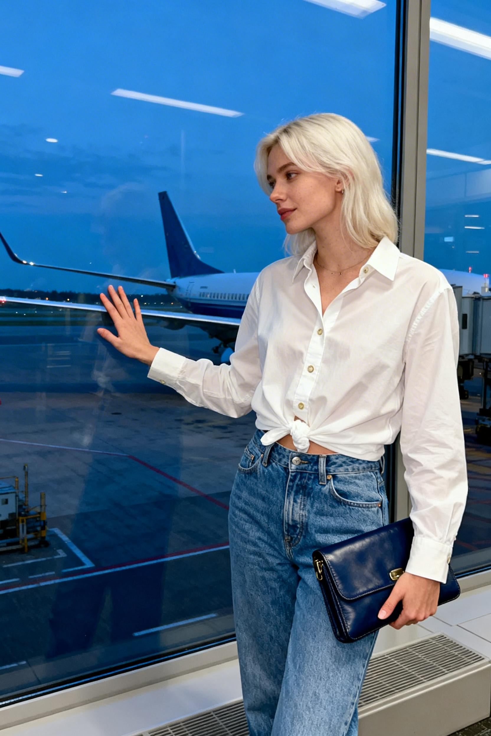 Smart Casual Jeans Outfit Women - white shirt airport