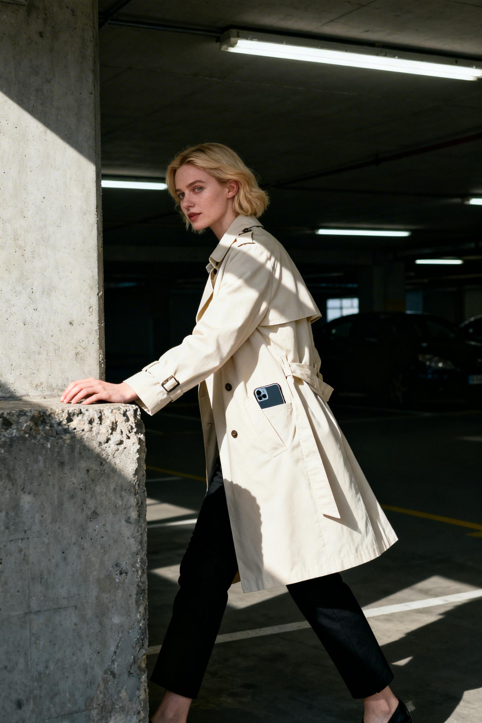 Thursday Office Outfit - cream trench coat black cigarette pants