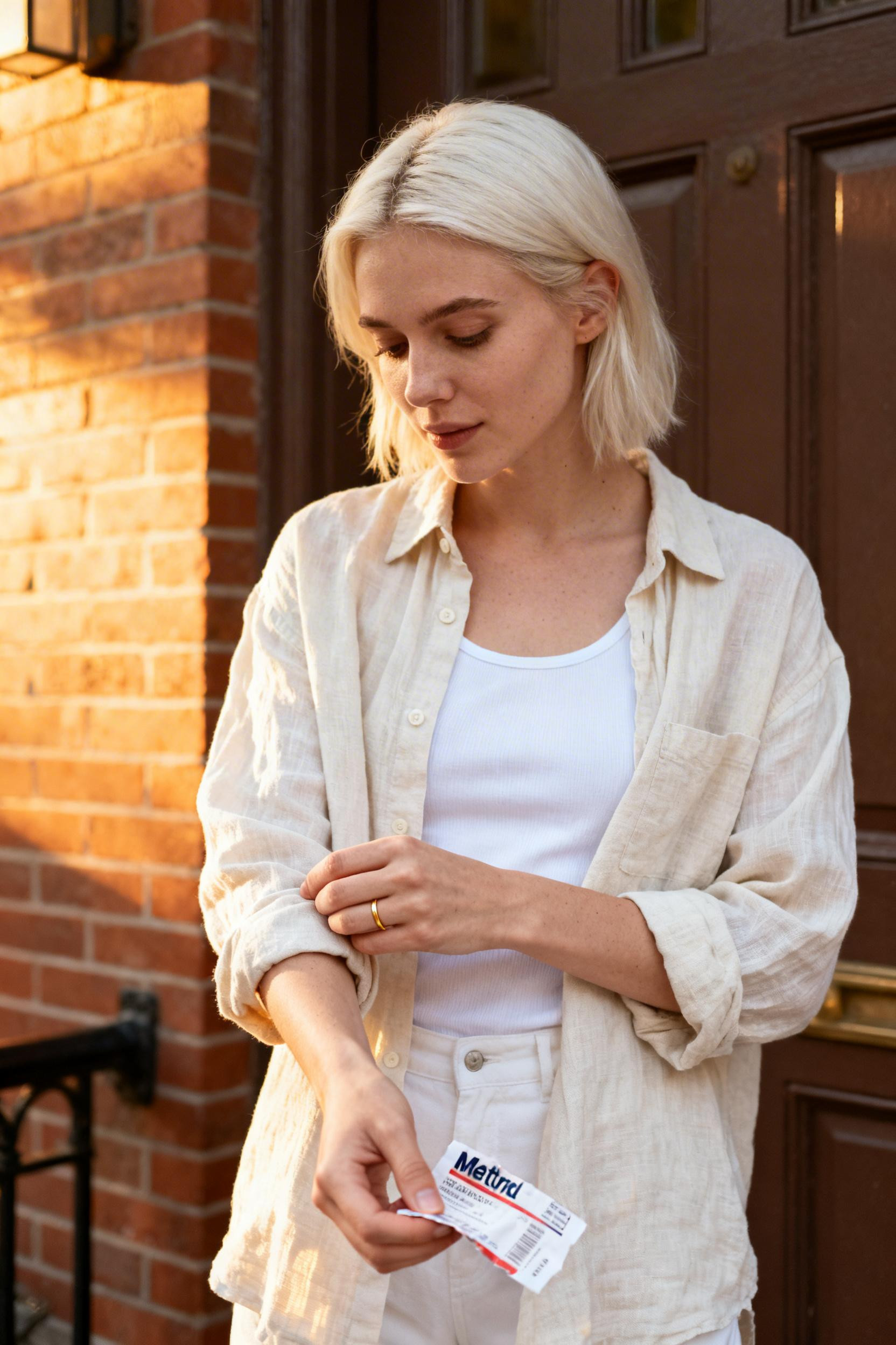 Corporate Capsule Wardrobe - cream linen button down white tank