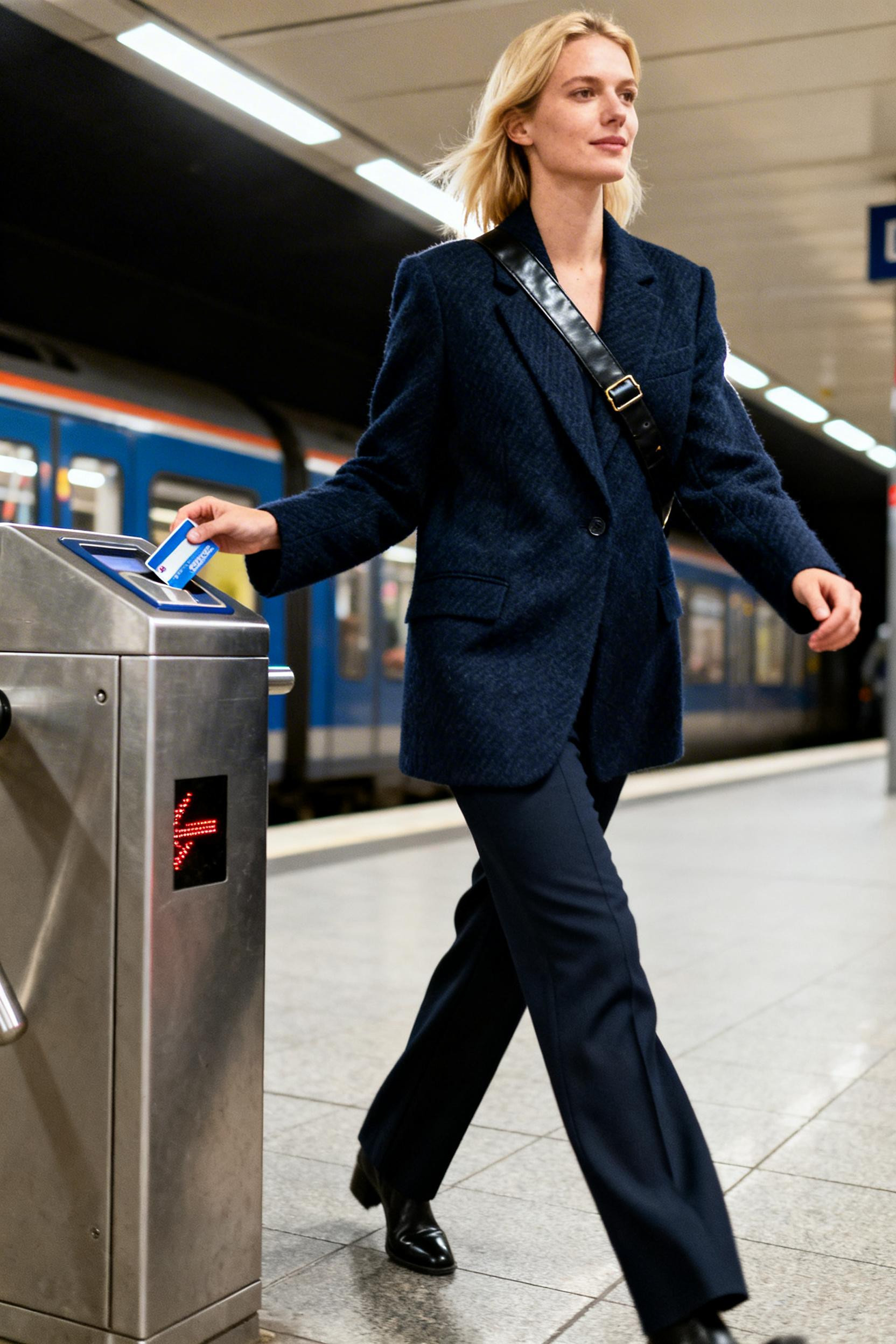 Thursday Work Outfit - navy blazer cigarette pants metro