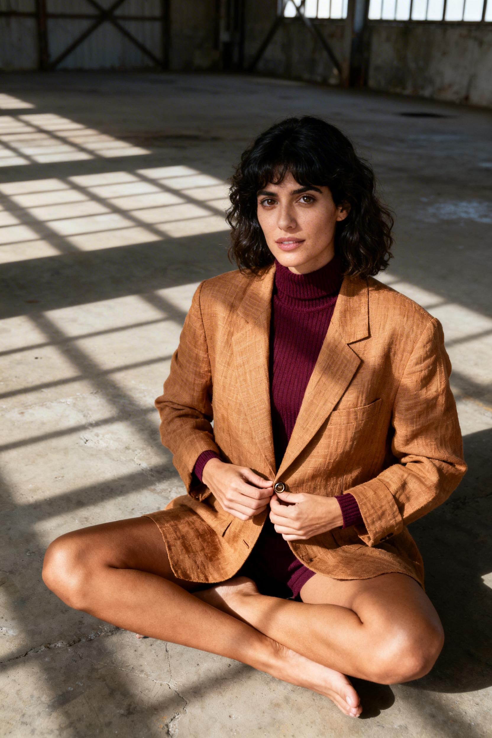 Friday Looks For Work - caramel linen blazer burgundy sweater