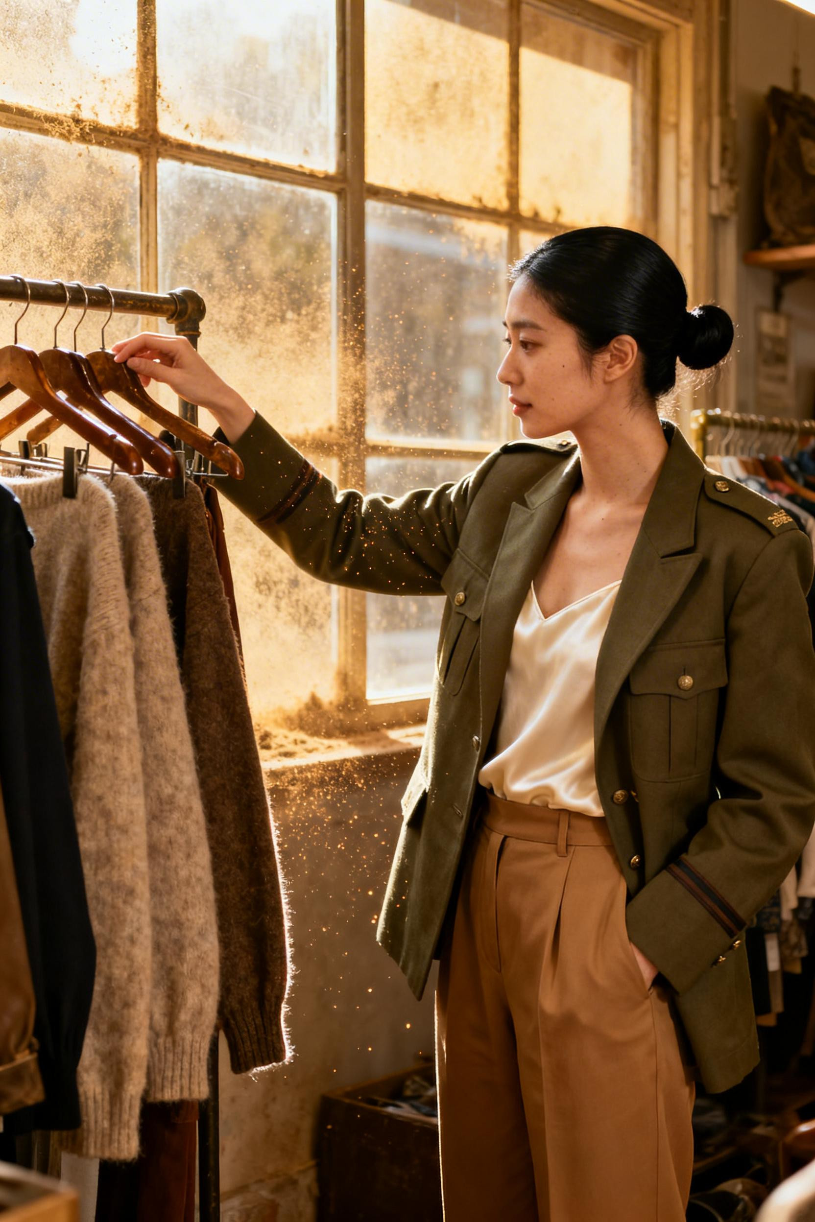 Boss Lady Outfit - olive blazer cream camisole