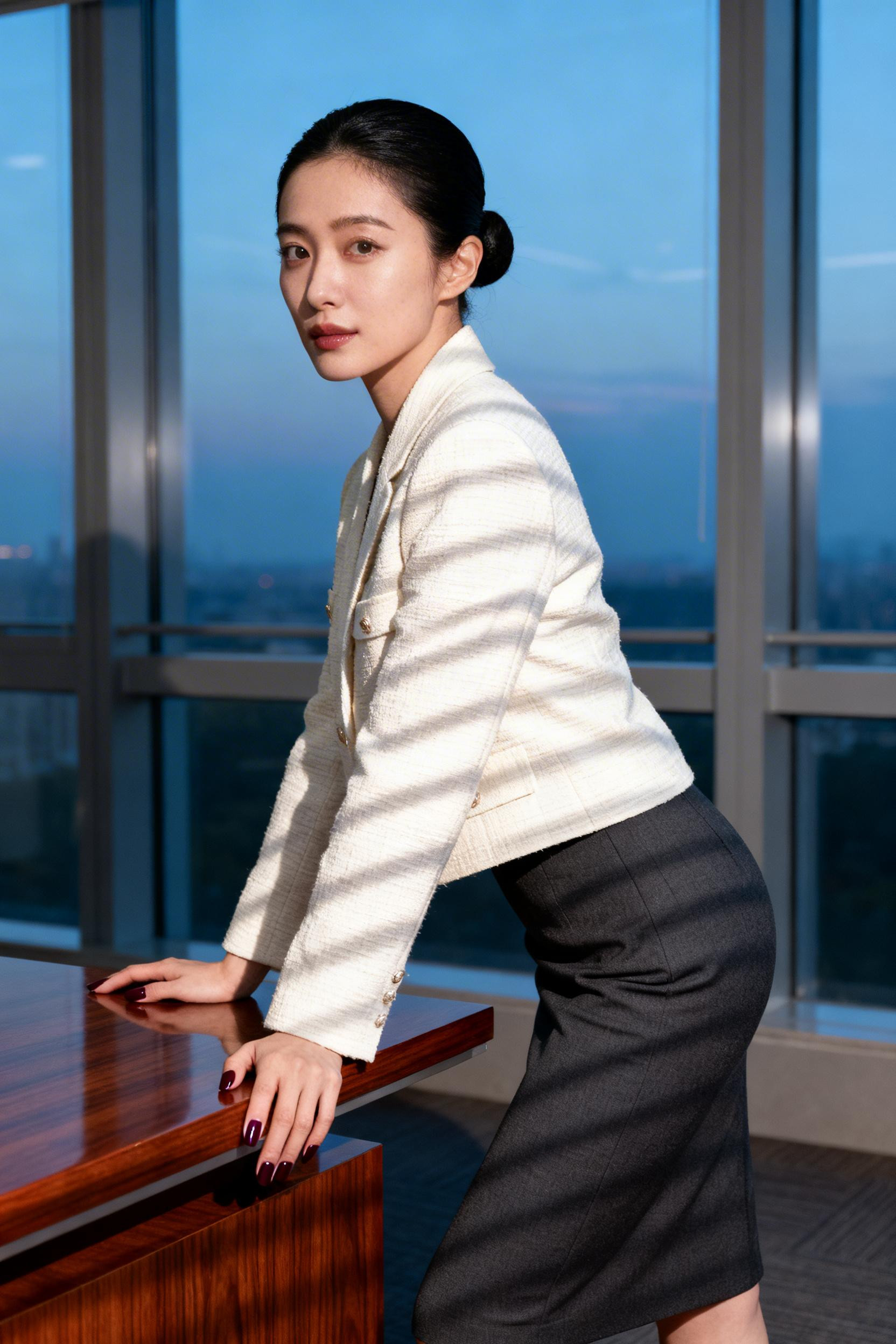 Office Lady Outfit - white blazer charcoal skirt