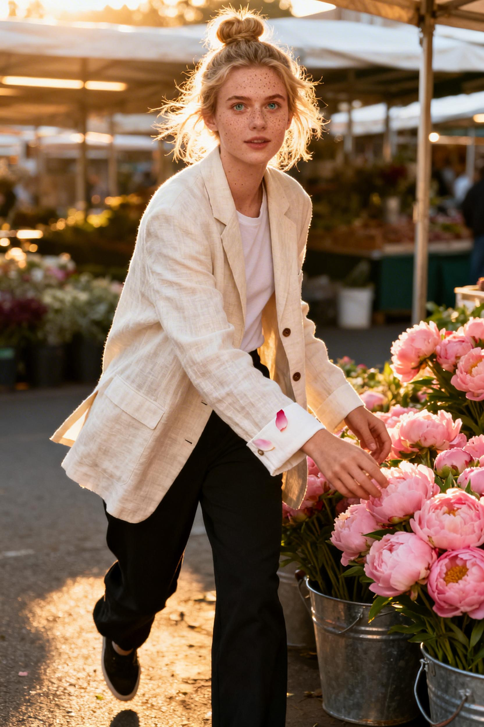 Chic Office Wear - cream linen blazer