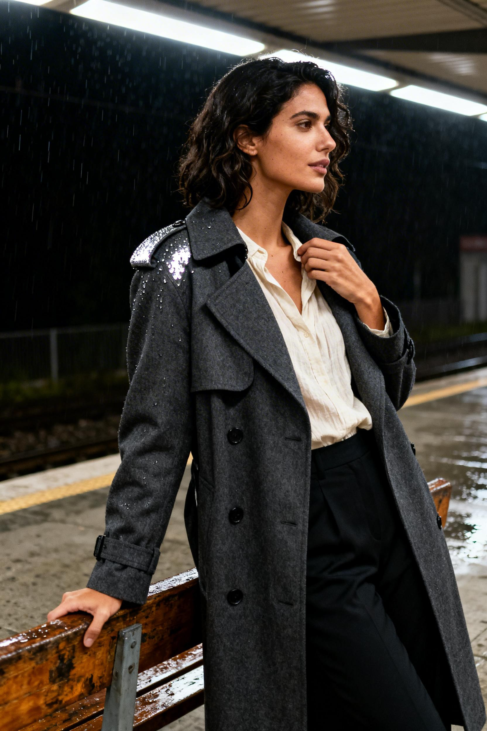 Rainy Weather Outfits For Work - grey trench coat cream blouse