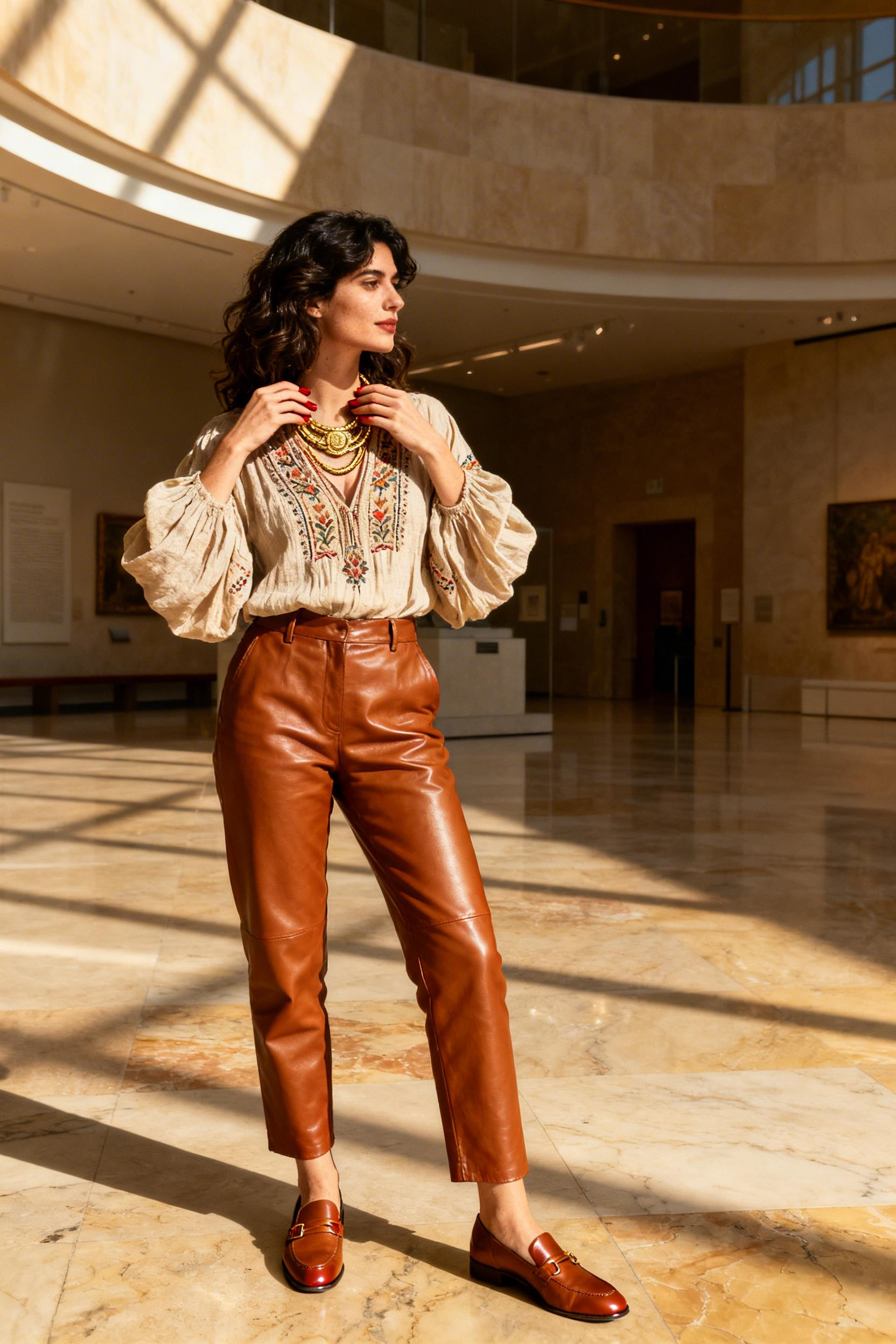 Professional Boho Outfits - flowing embroidered blouse