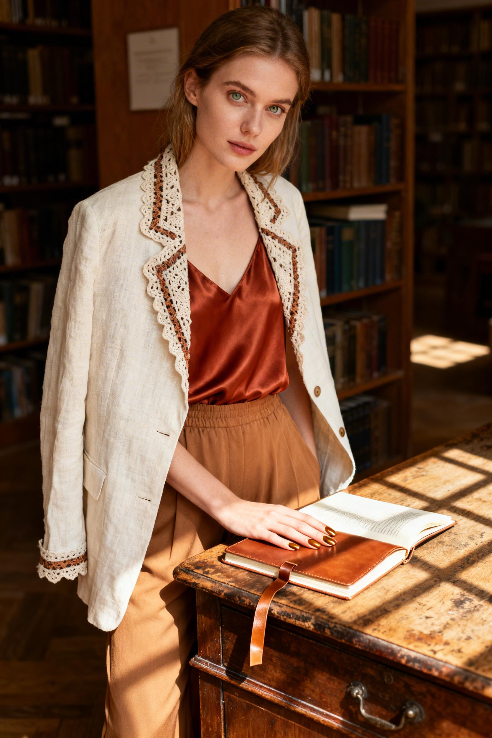 Boho Teacher Outfit - cream linen blazer