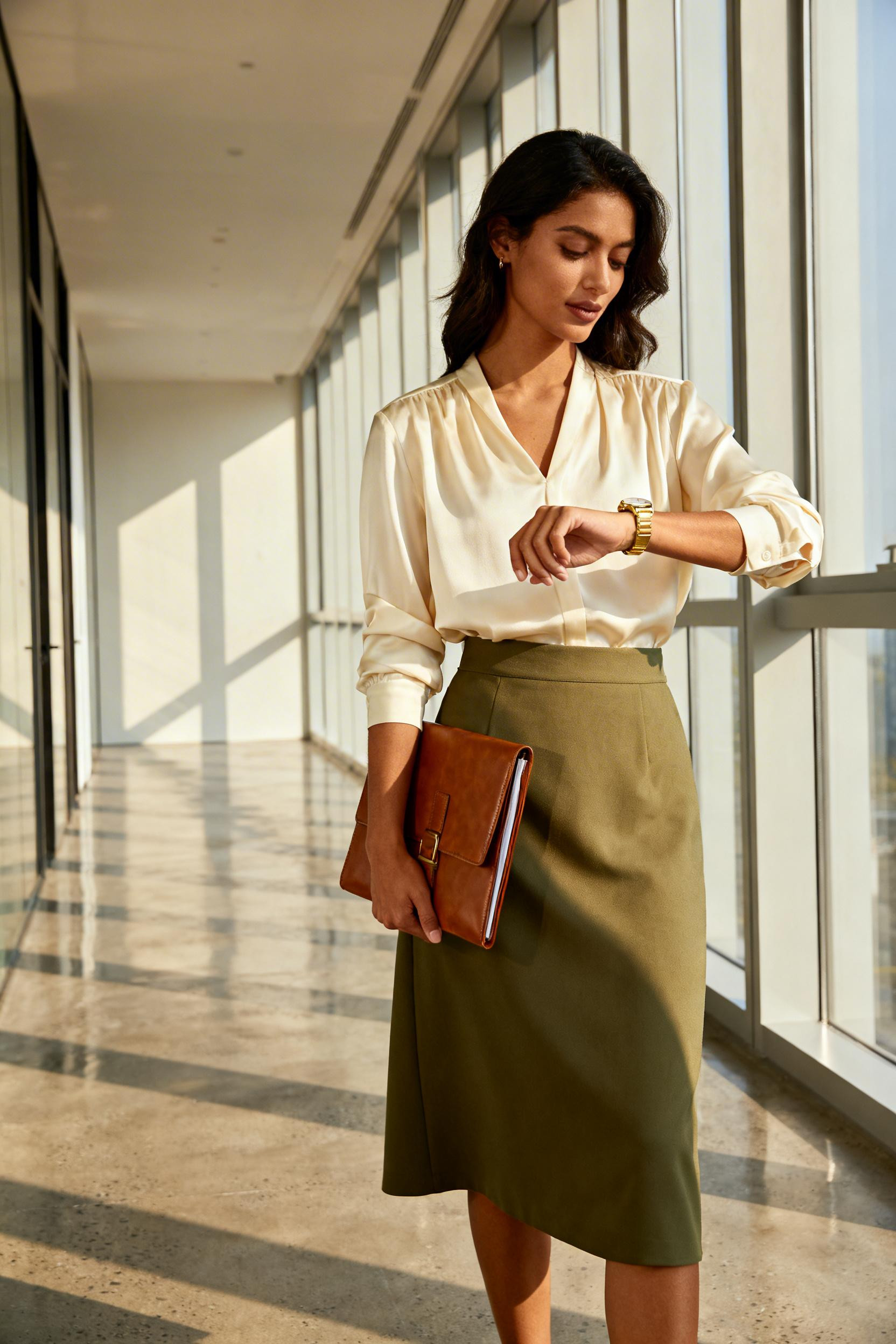 Office Skirts Classy - cream midi outfit