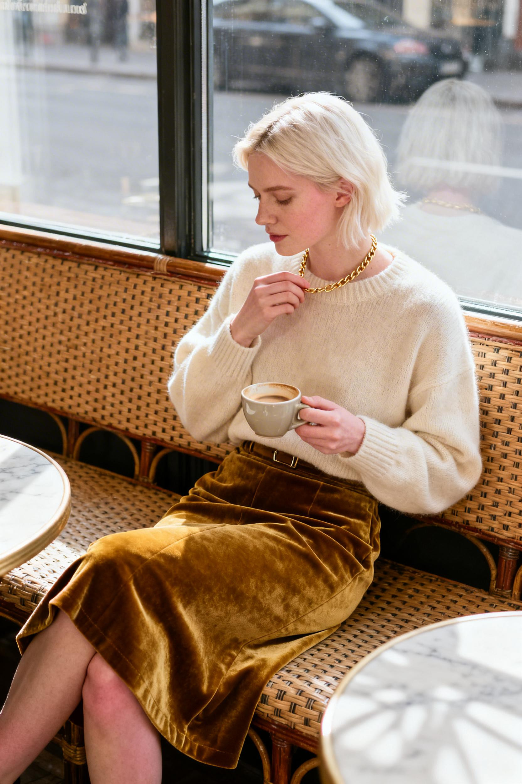 Skirt Work Outfits Women - cream sweater tucked
