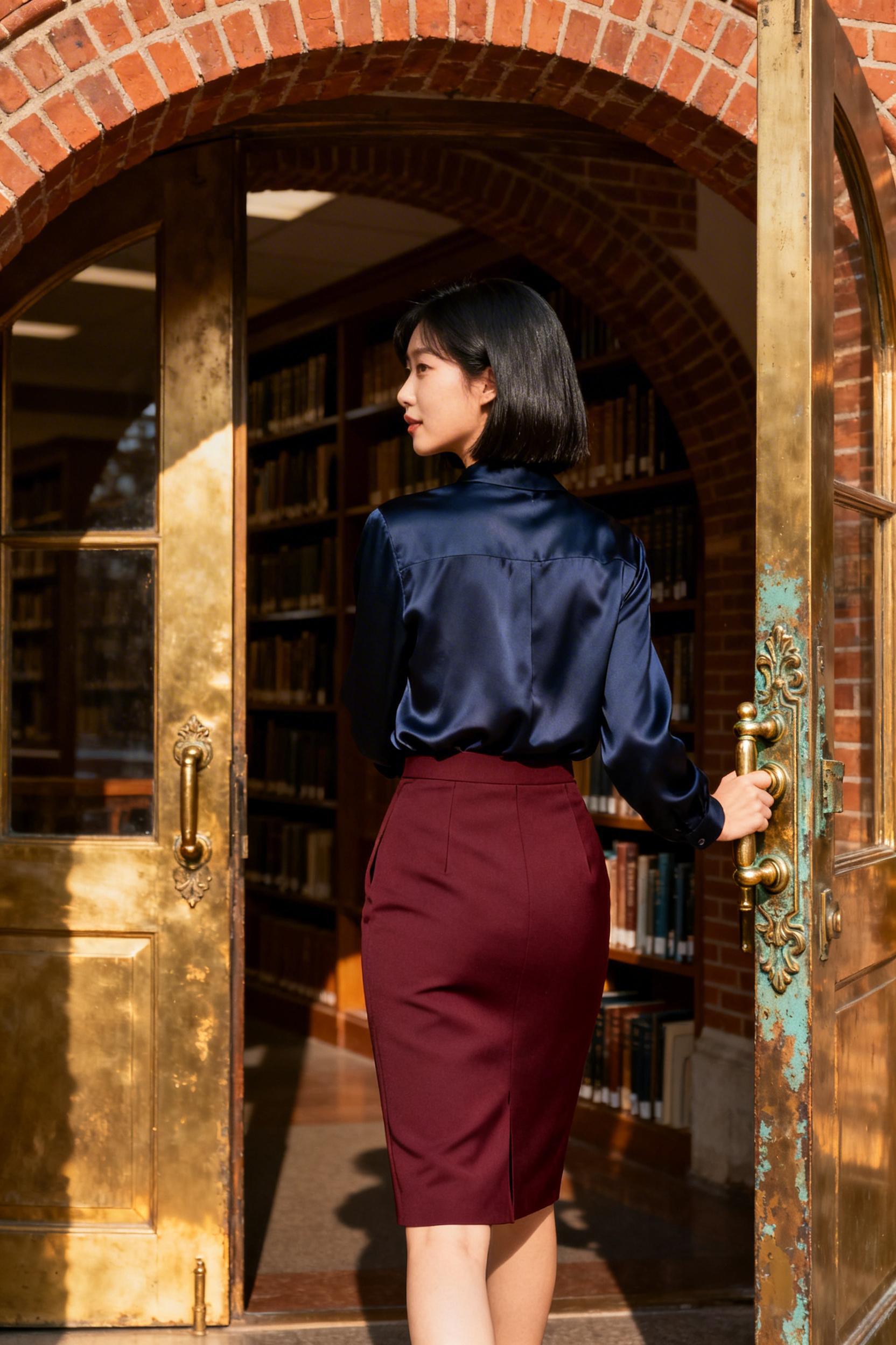Skirt Business Casual - burgundy skirt with navy blouse
