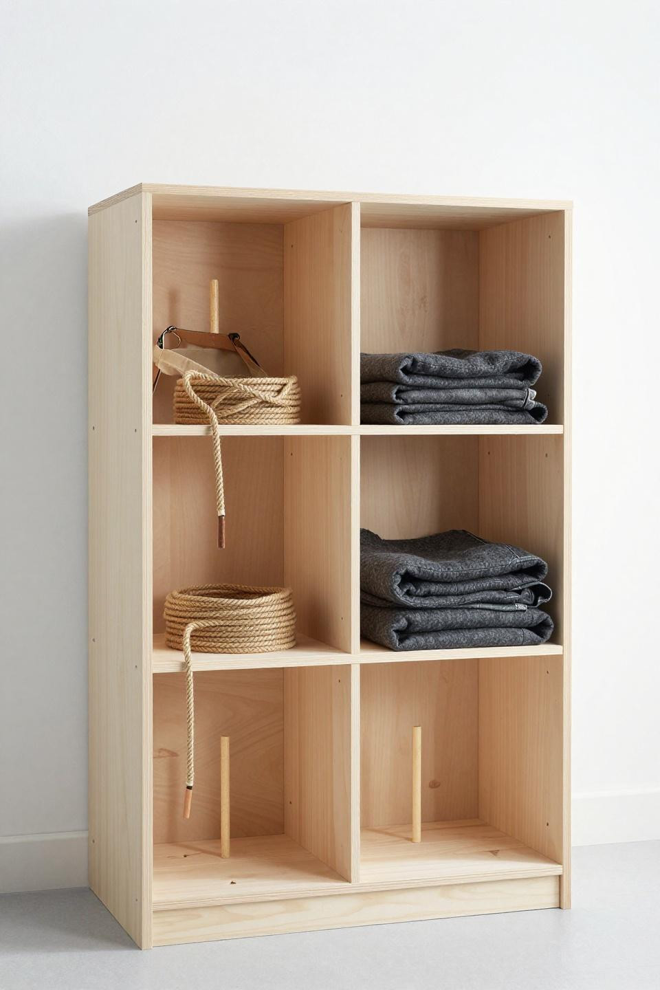 Small drop zone ideas using DIY raw birch plywood cubbies