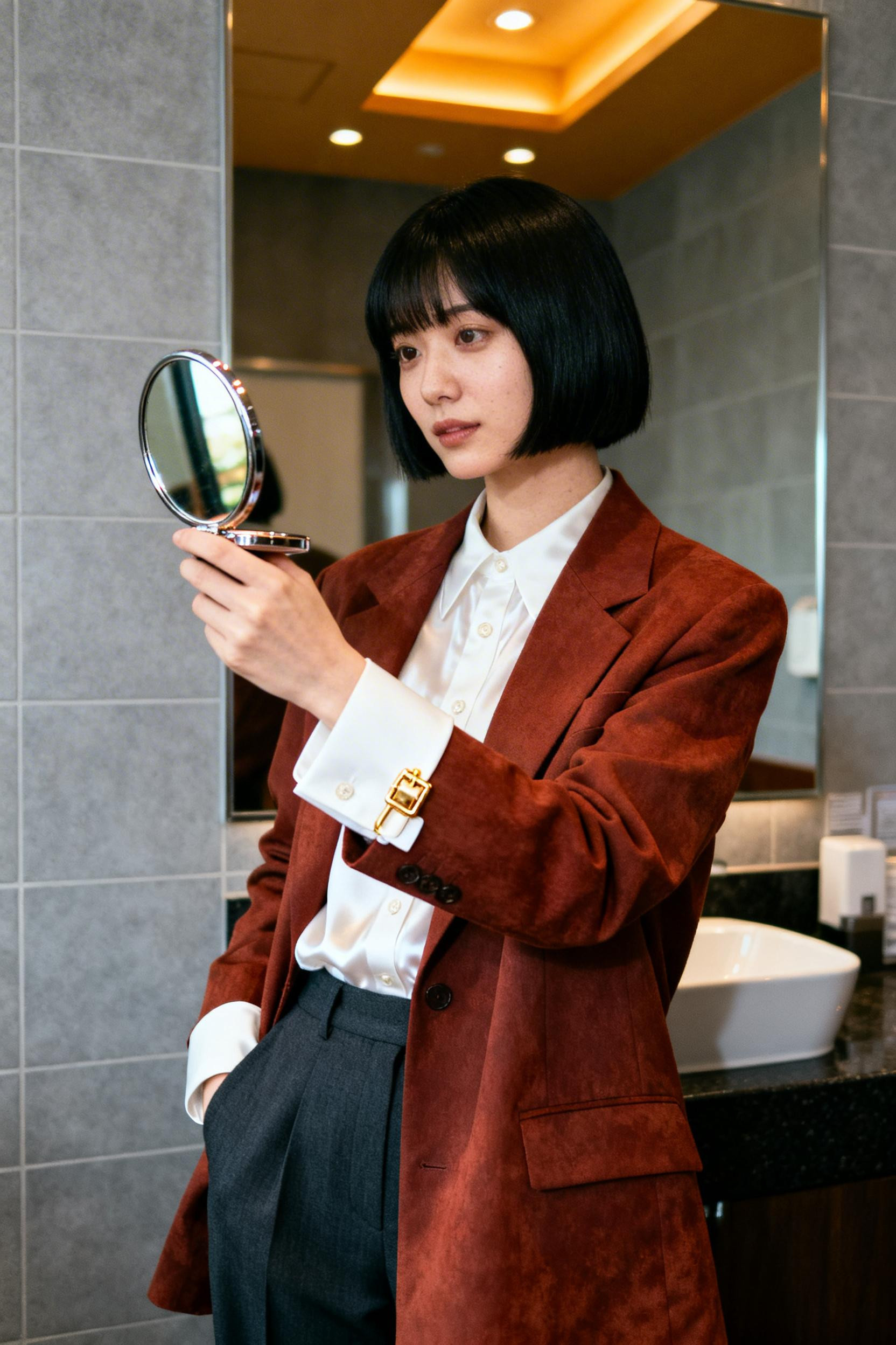 Work trousers outfit with structured blazer