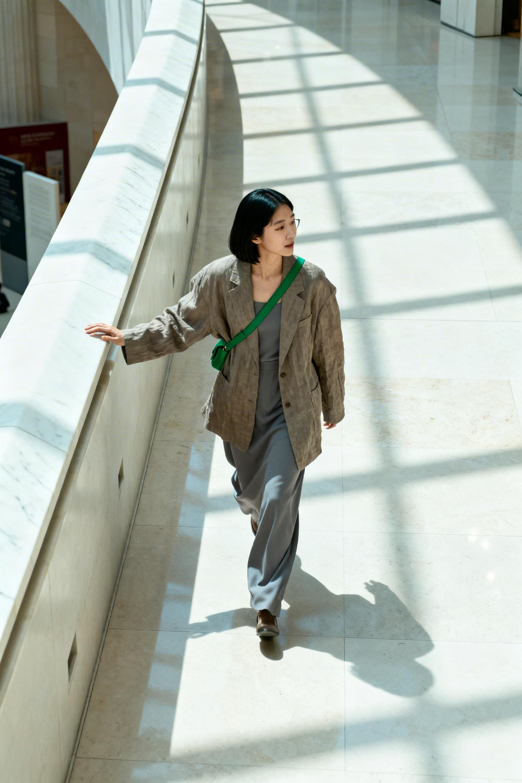 Grey Trousers Outfit Women Work Attire - taupe blazer grey wide-leg pants