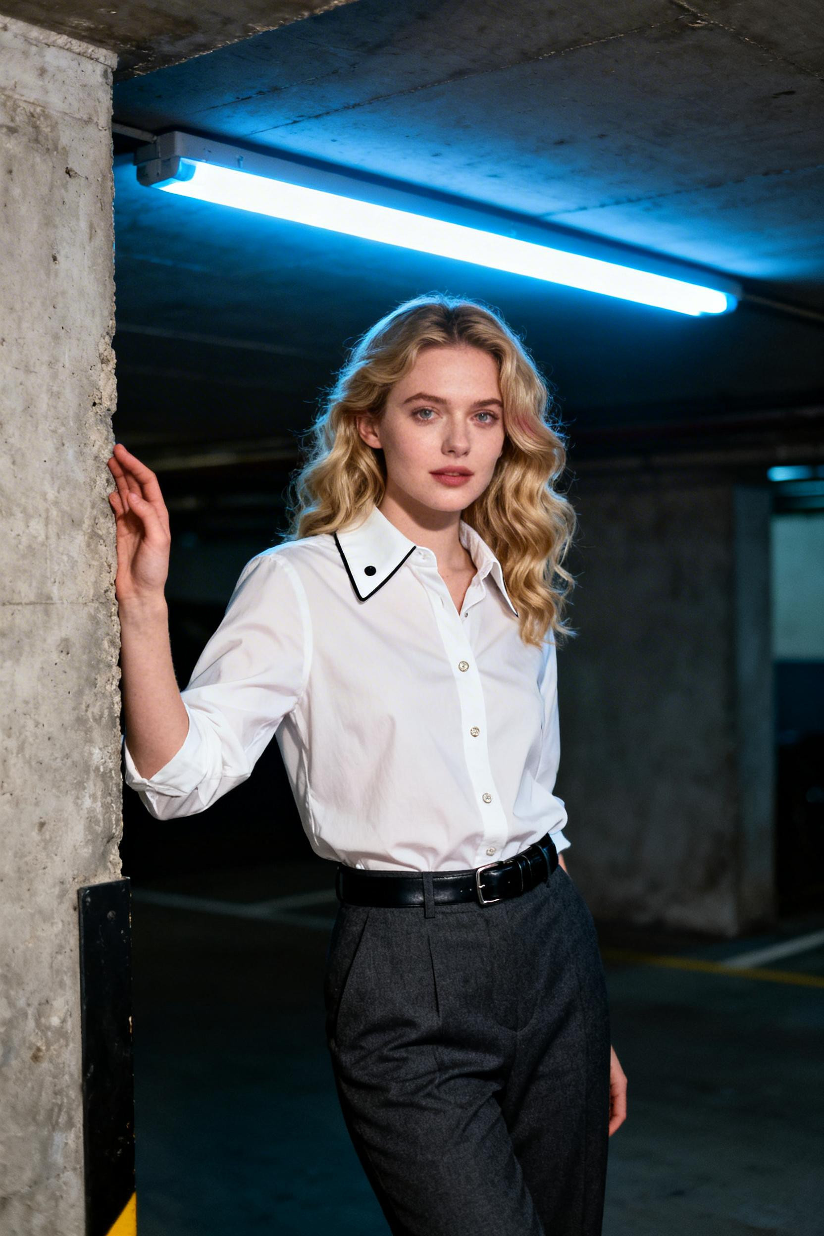 Gray Formal Pants Outfit - white shirt charcoal pants belt