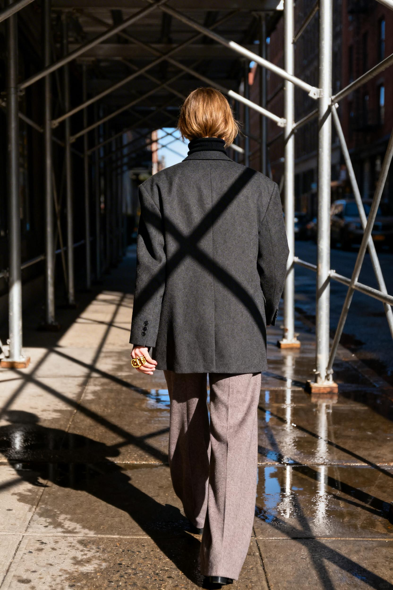 Gray Trousers Outfit Women Work - black turtleneck grey pants blazer
