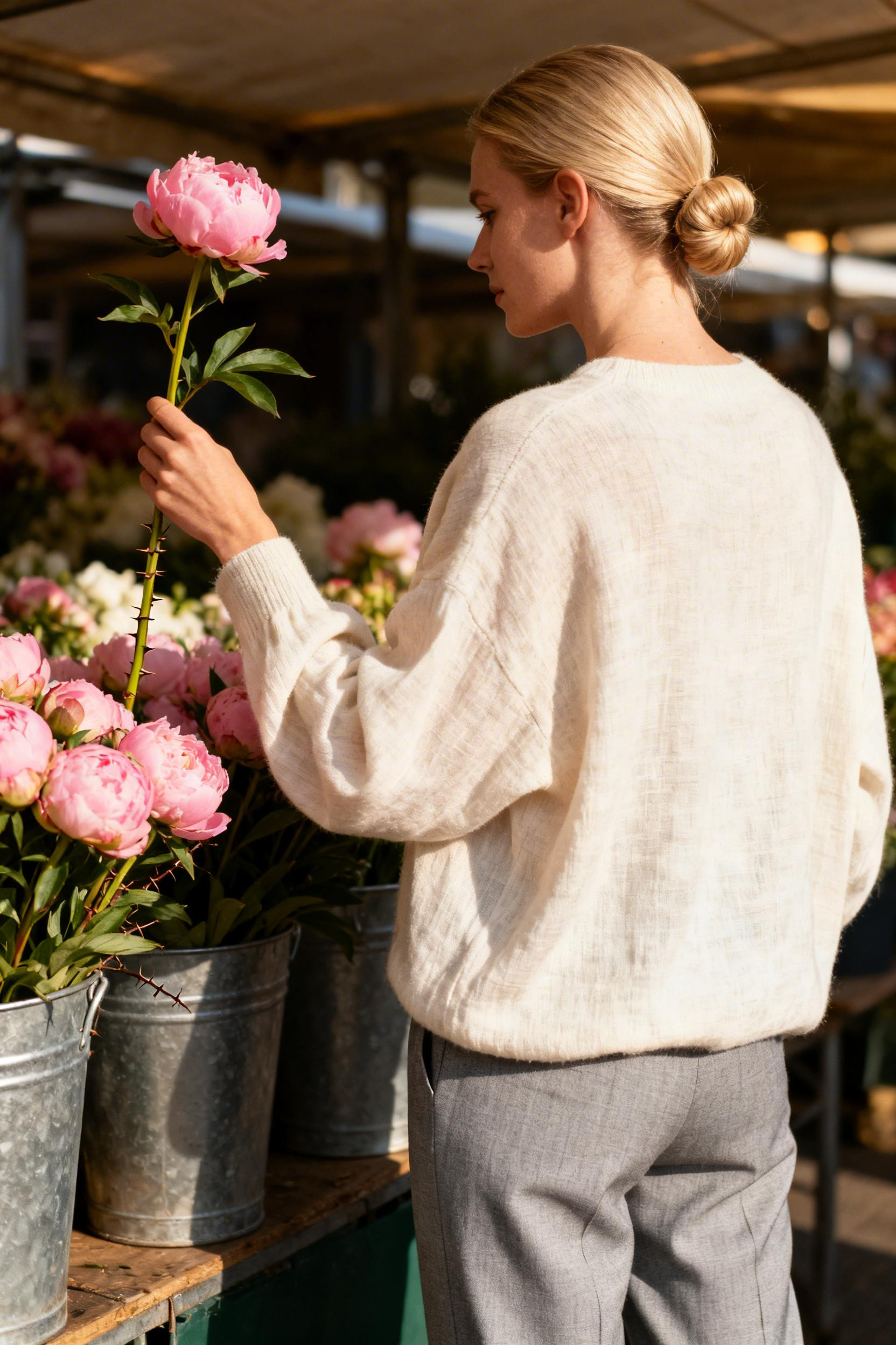 Grey Formal Pants Outfit Woman - cream sweater grey pants