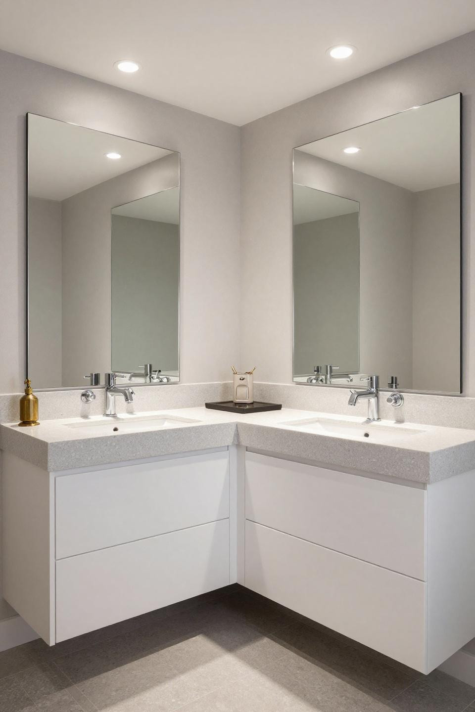 Double sink bathroom vanity master baths with terrazzo countertop