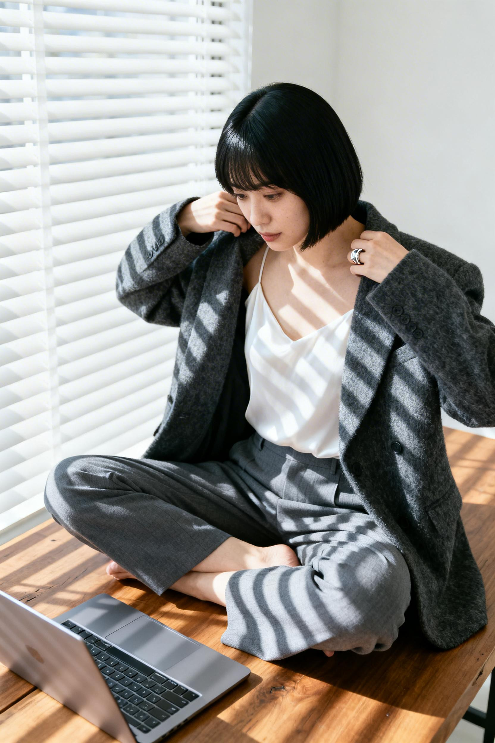 Autumn Workwear - charcoal blazer white cami