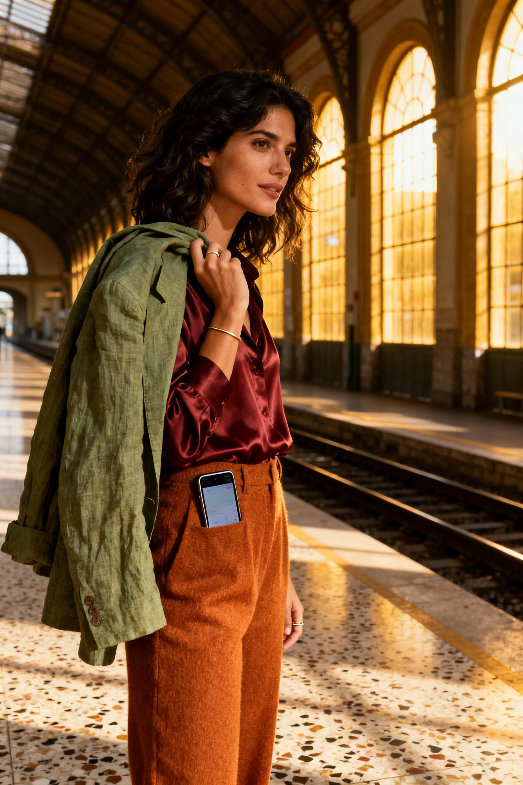 Autumn Business Casual Outfits - sage blazer burgundy silk