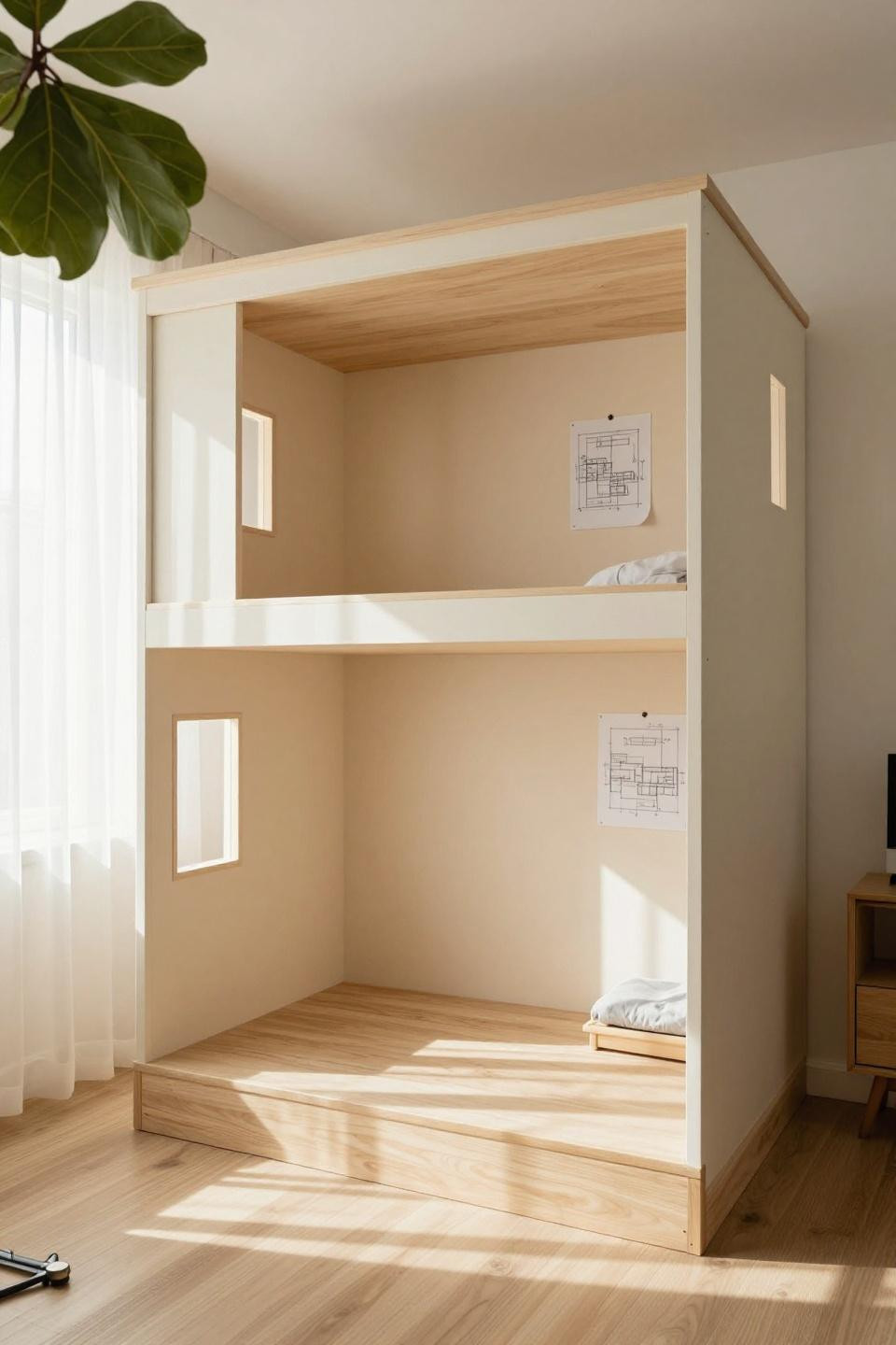 Bloxburg home layout featuring compact two-story house floor plan model with pale ash wood base