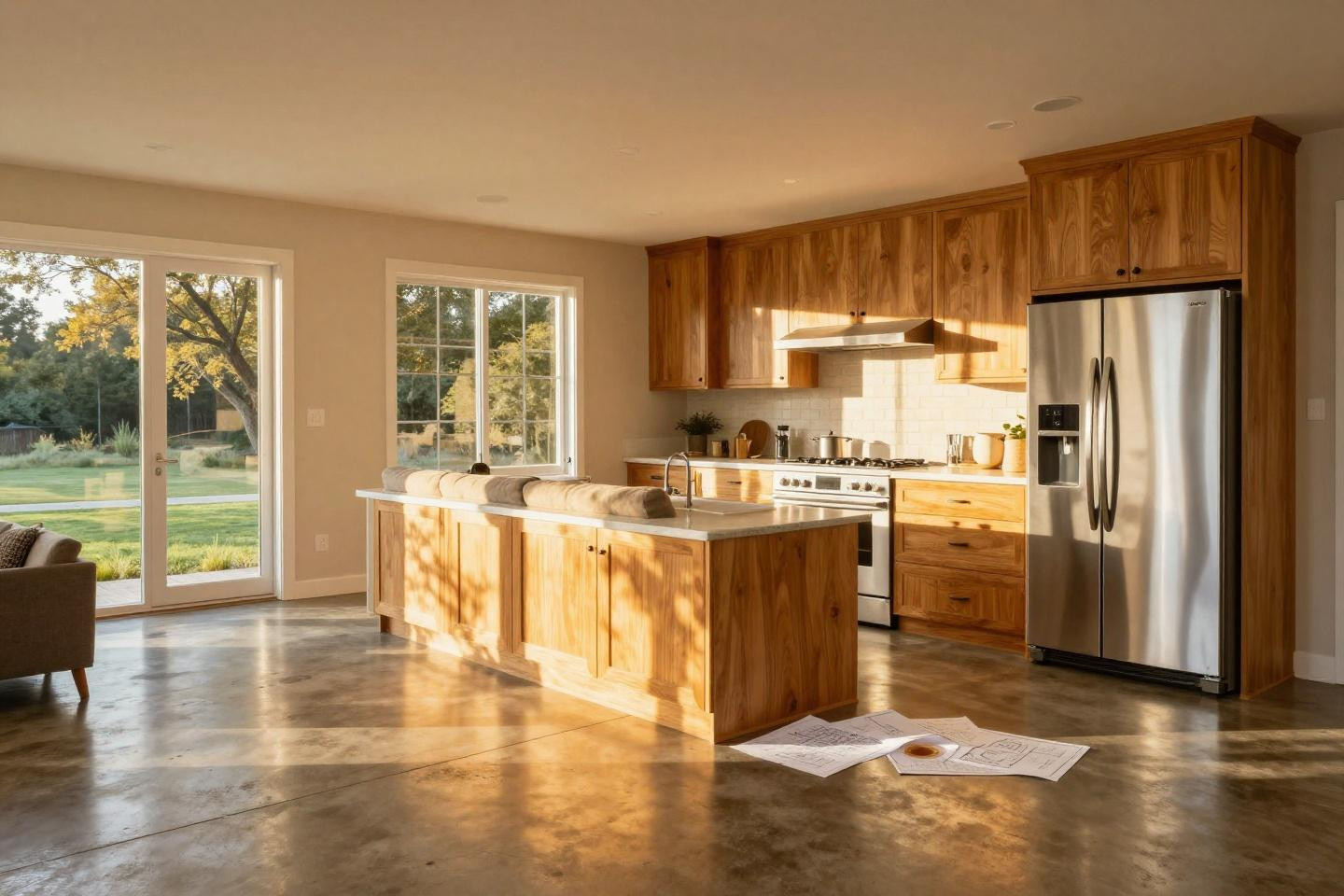 Bloxburg home layout featuring sprawling single-story ranch house with open kitchen-to-living plan
