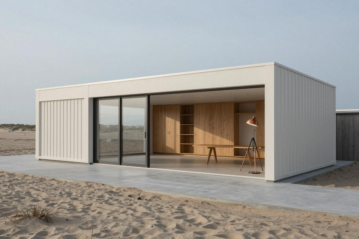 Bloxburg home layout showcasing modular single-story beach cottage with recessed screens