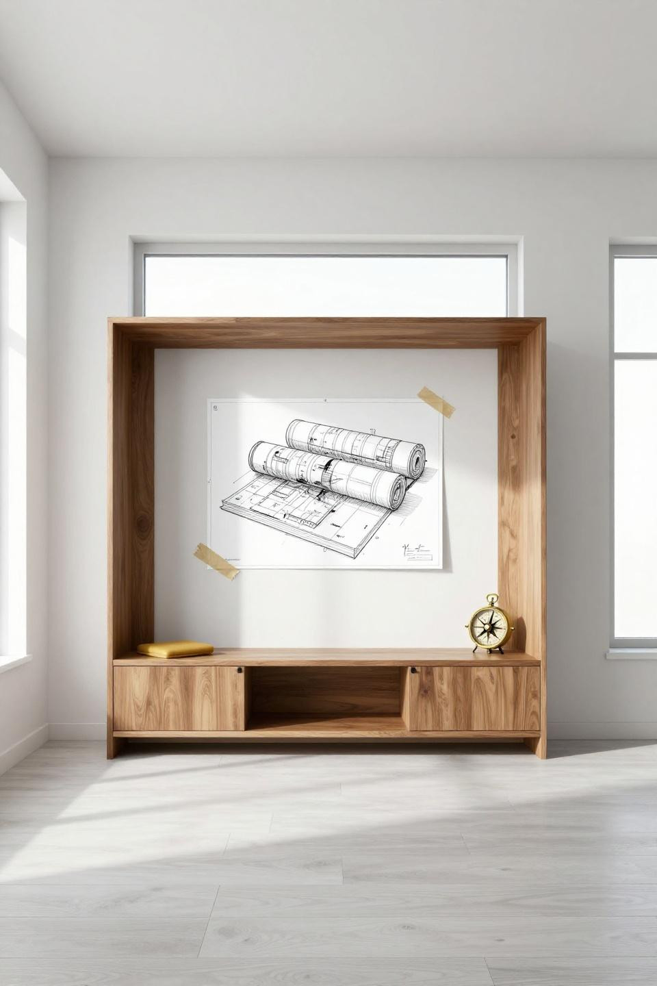 Bloxburg home layout featuring minimalist single-story modern home with ash wood shelving