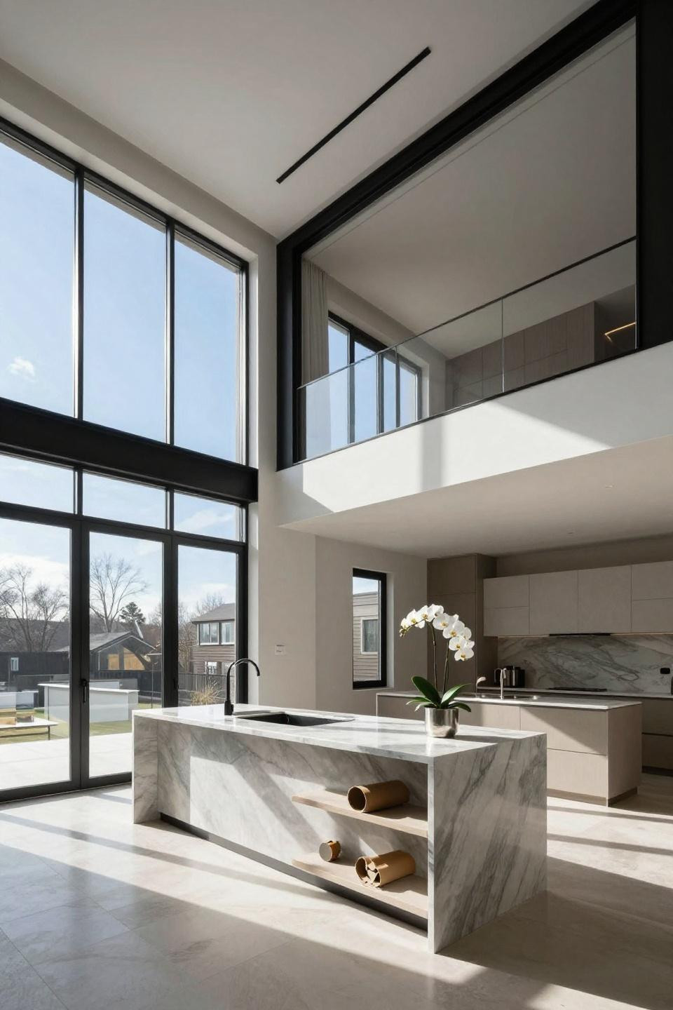 Bloxburg home layout showcasing sprawling contemporary mansion with blackened-steel frame