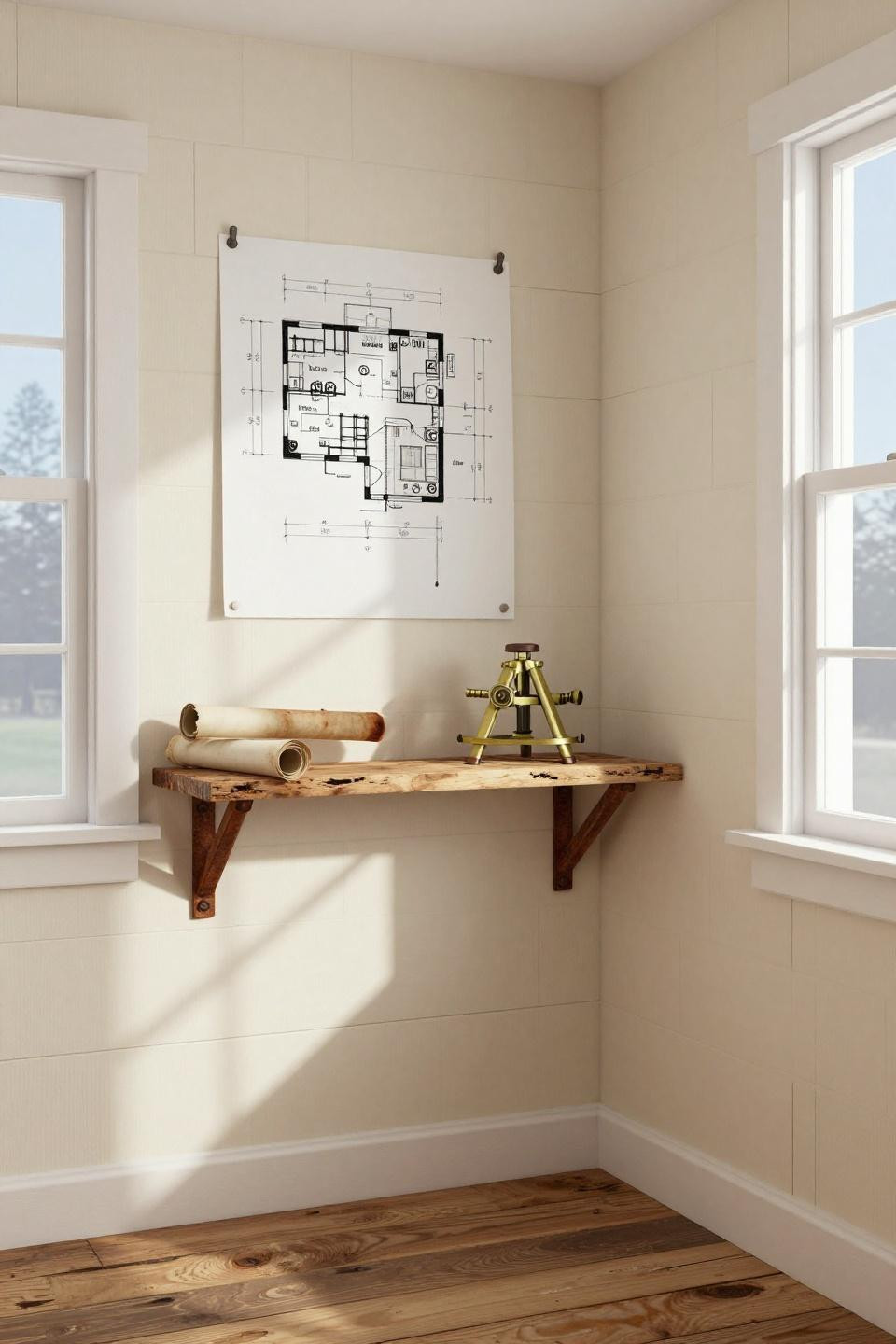 Bloxburg home layout featuring single-story farmhouse nook with distressed honey pine floors