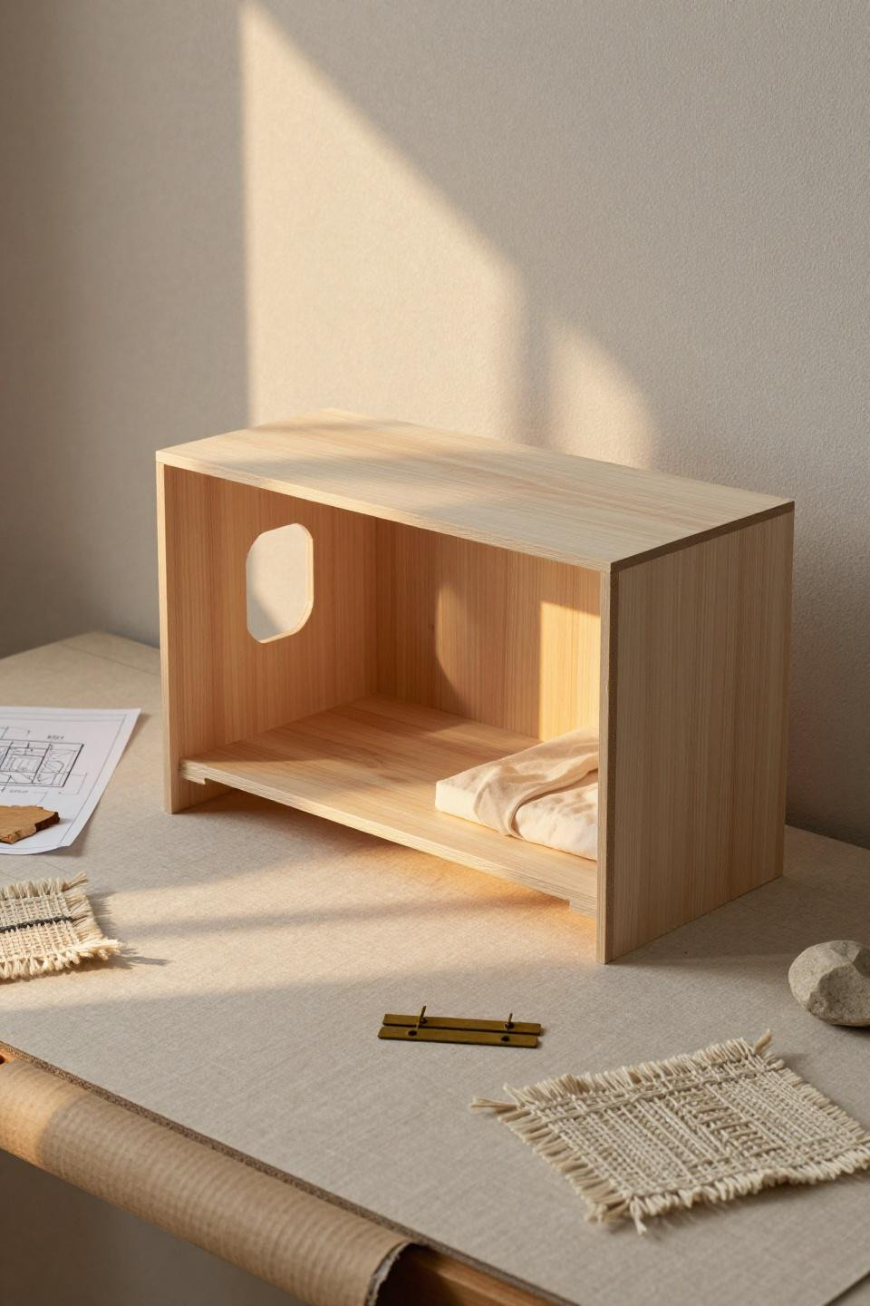Blox Burg house layout showcasing Japandi minimalist residence with pale ash wood structure