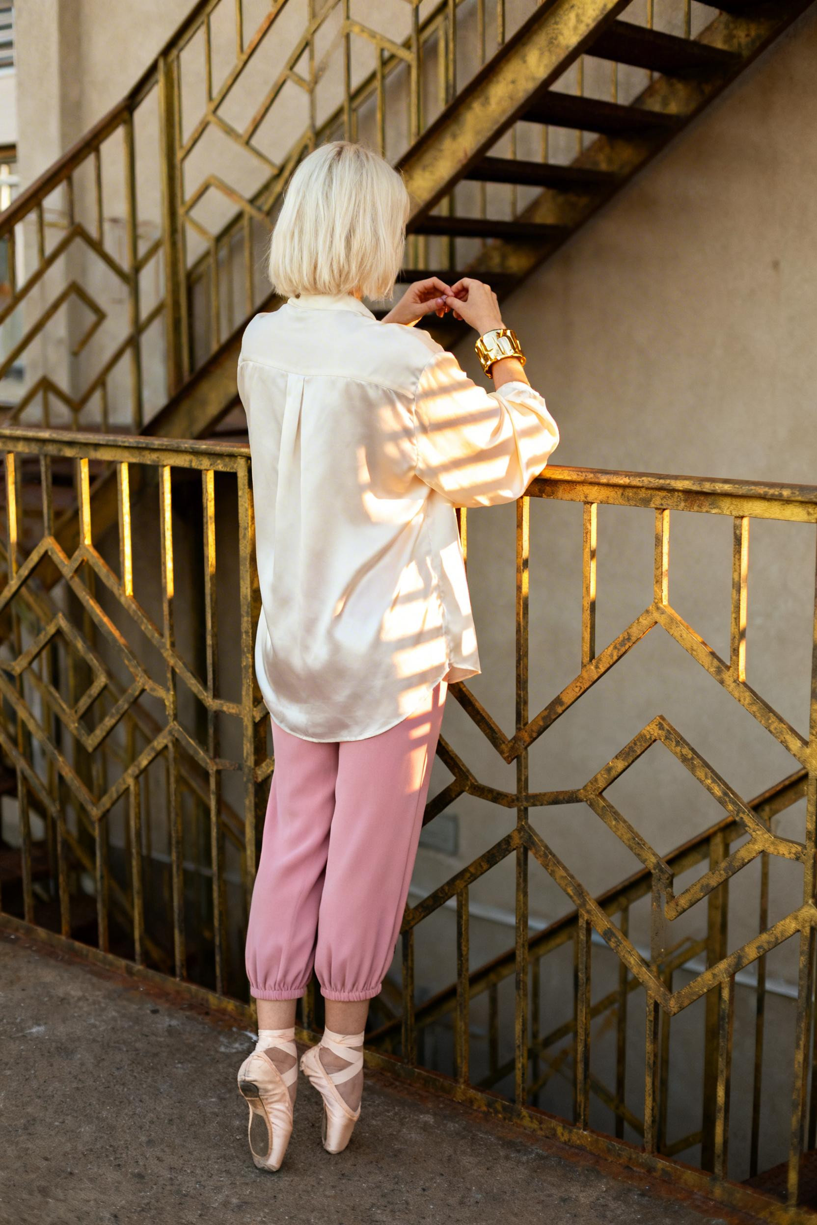 Classy Pink Outfits - ballet pink trousers silk blouse