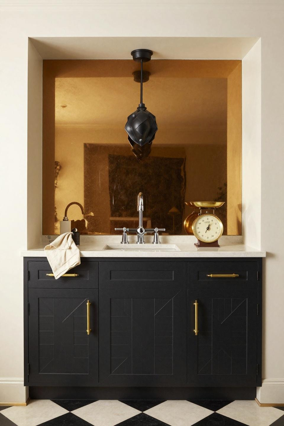 Bloxburg house ideas 1 floor with Art Deco charcoal fluted cabinets