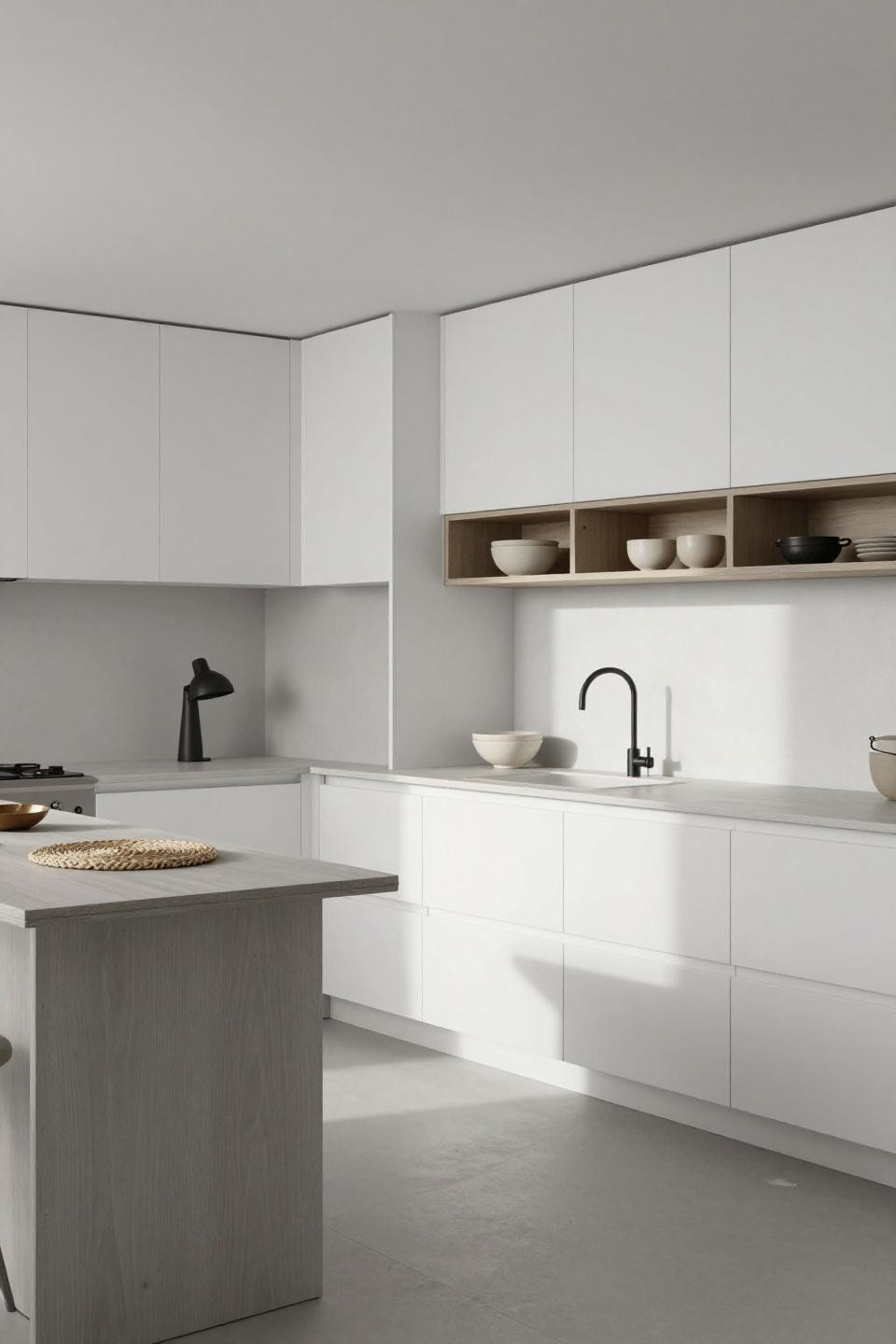 Blocksburg kitchen ideas featuring white shiplap and floating ash counters