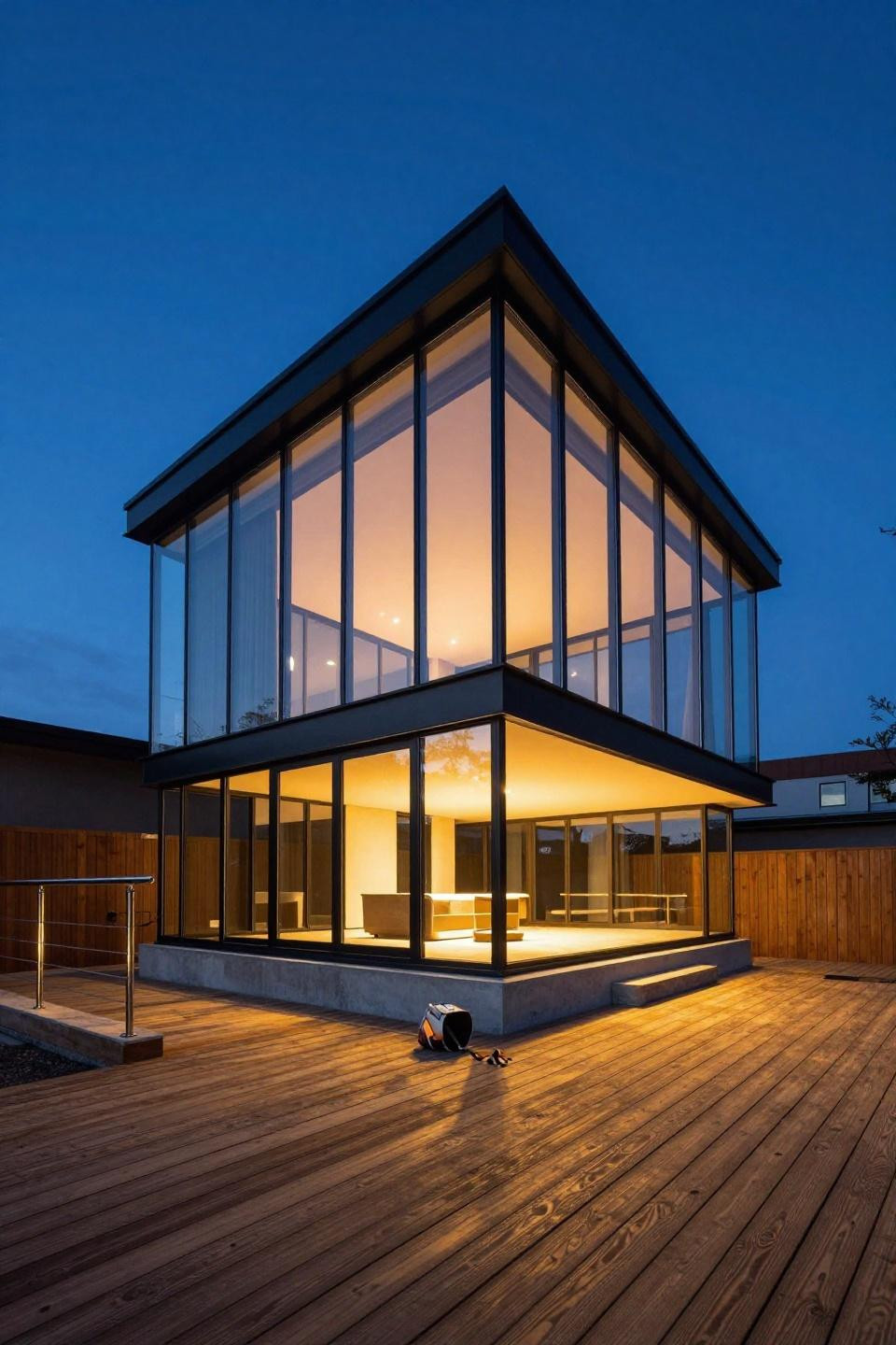 Bloxburg house inspo featuring contemporary glass-walled residence with blackened steel frame and concrete foundation