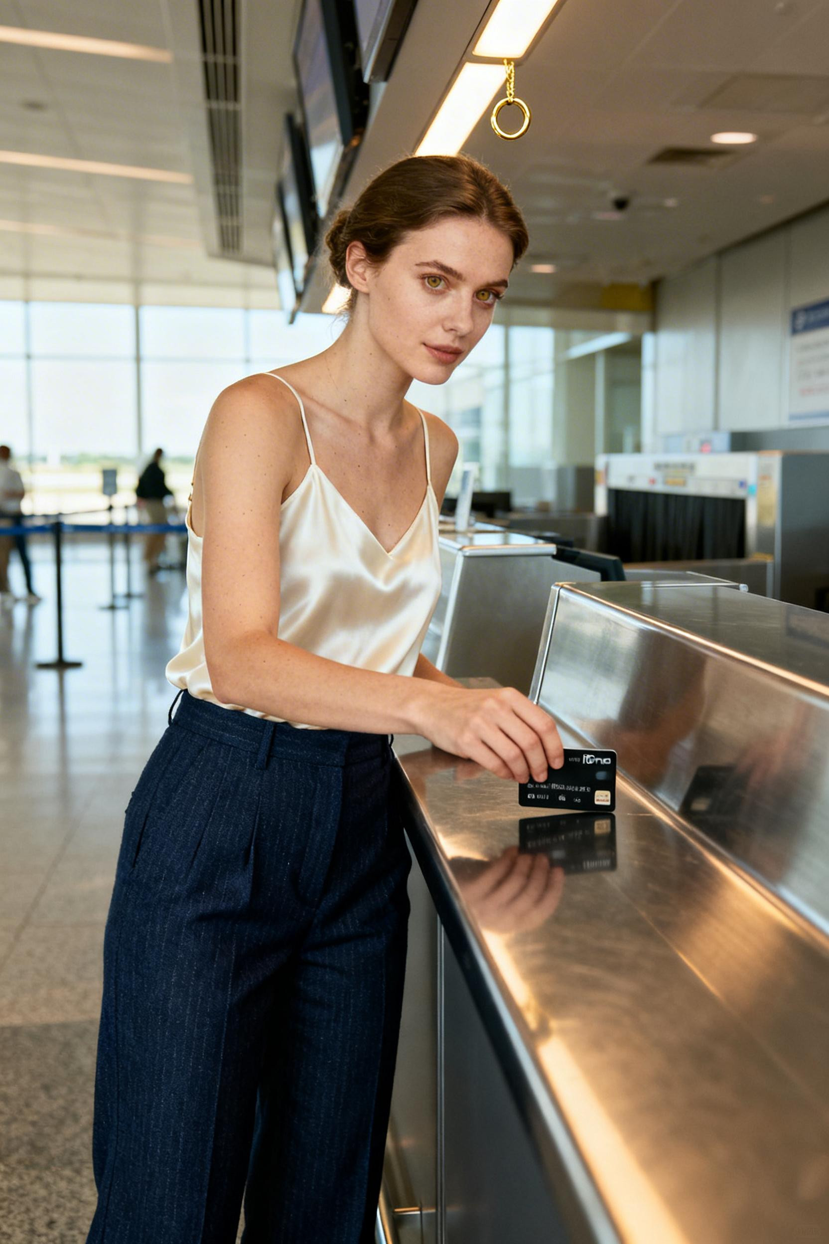 Airport Outfit - navy trousers cream top