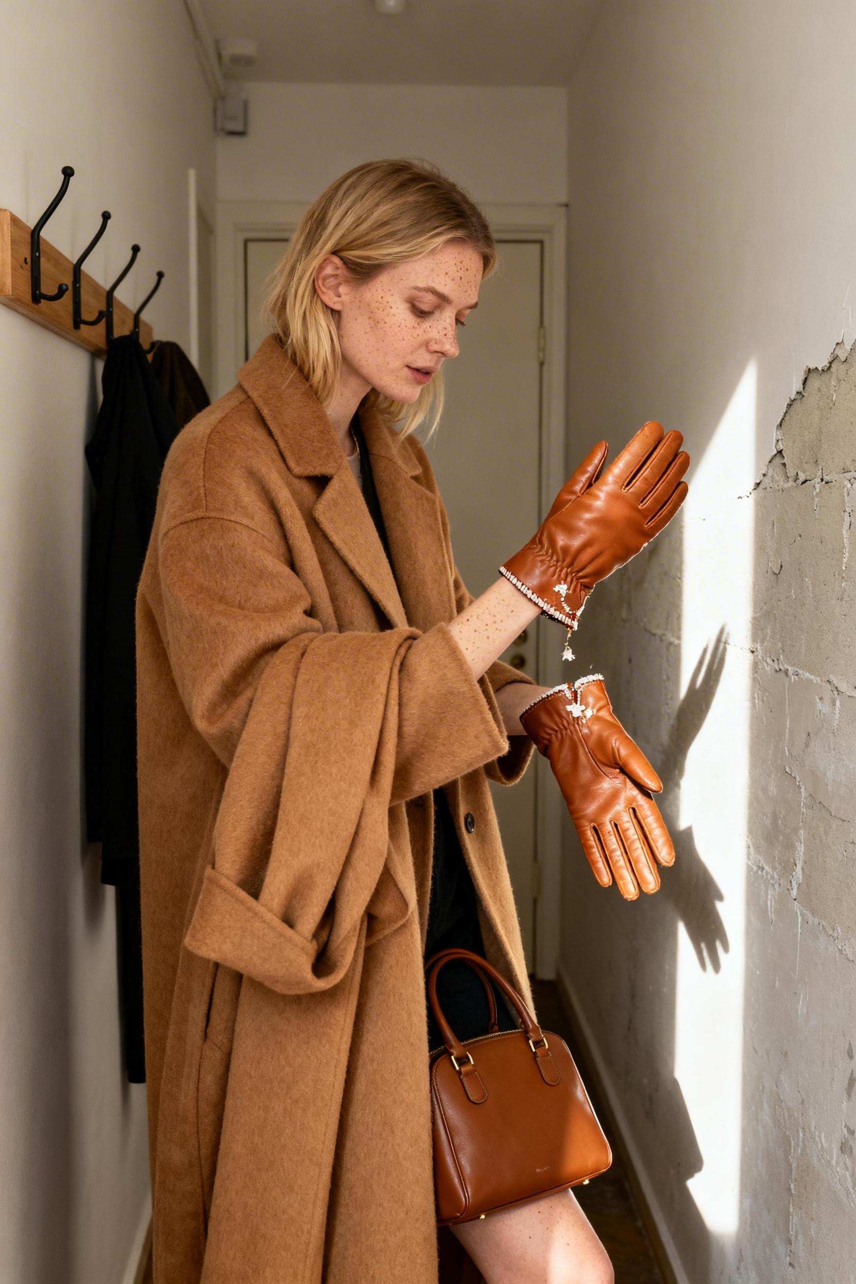 Going Out Outfits - caramel coat cognac accessories