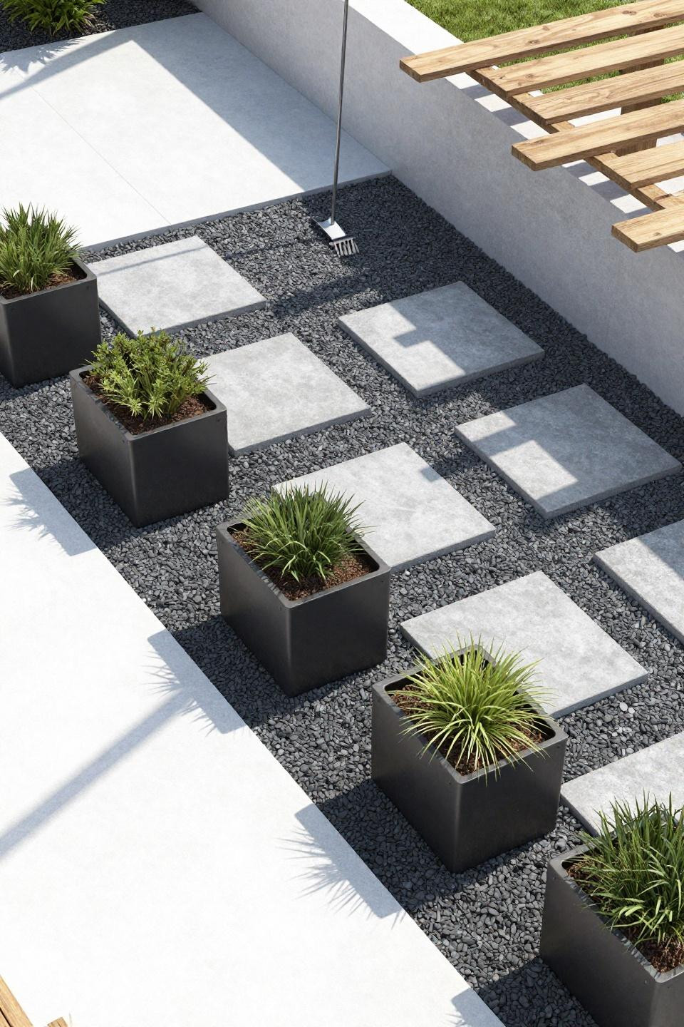Grow a garden Roblox ideas showing geometric stones crossing raked charcoal gravel