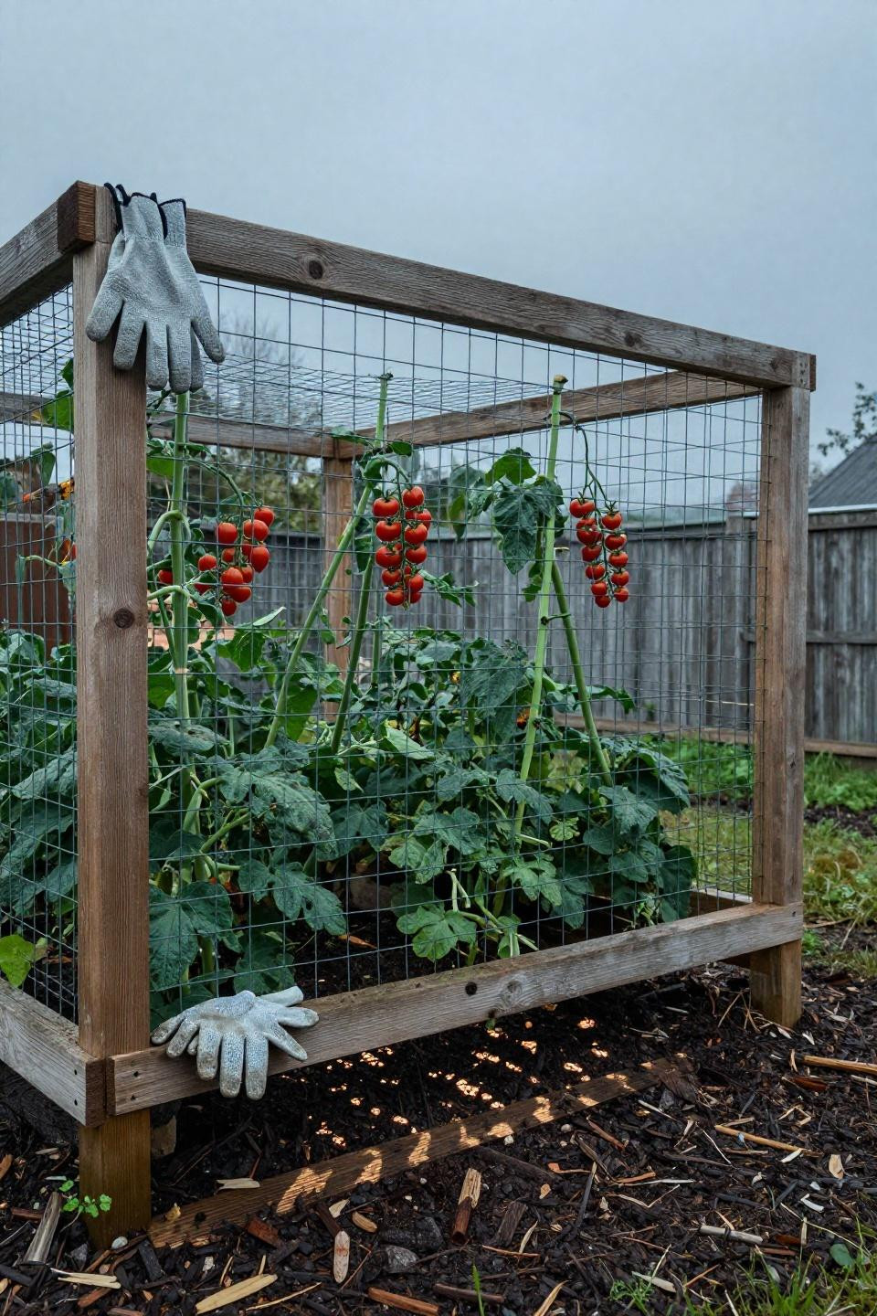 Grow a garden Roblox ideas featuring reclaimed wood frame with climbing tomatoes
