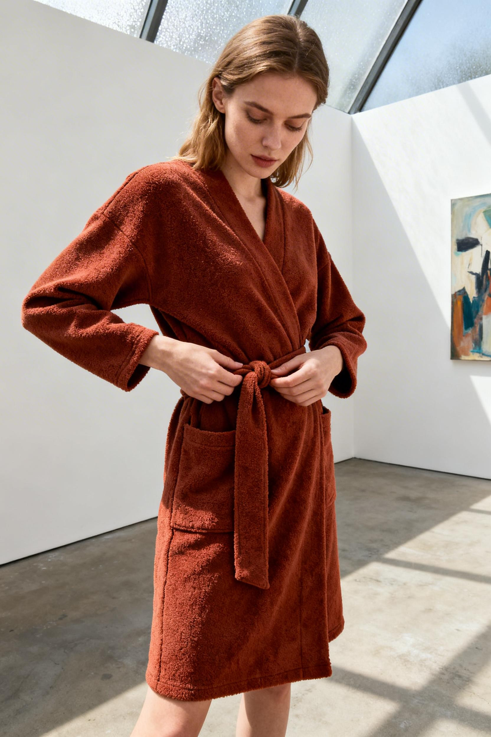 Office Wear Outfit - rust wrap dress