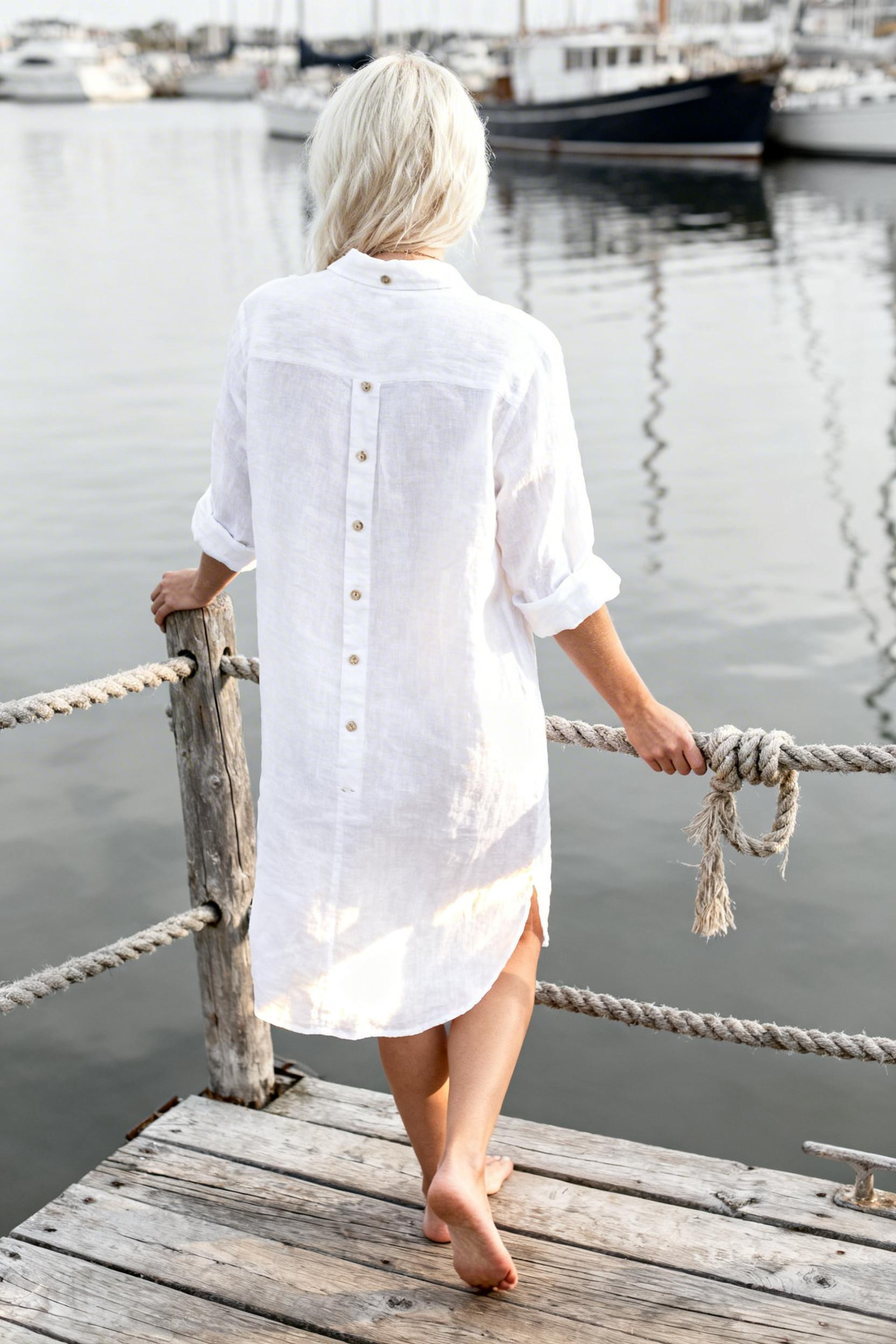 Office Dresses Style - white linen button-down dress
