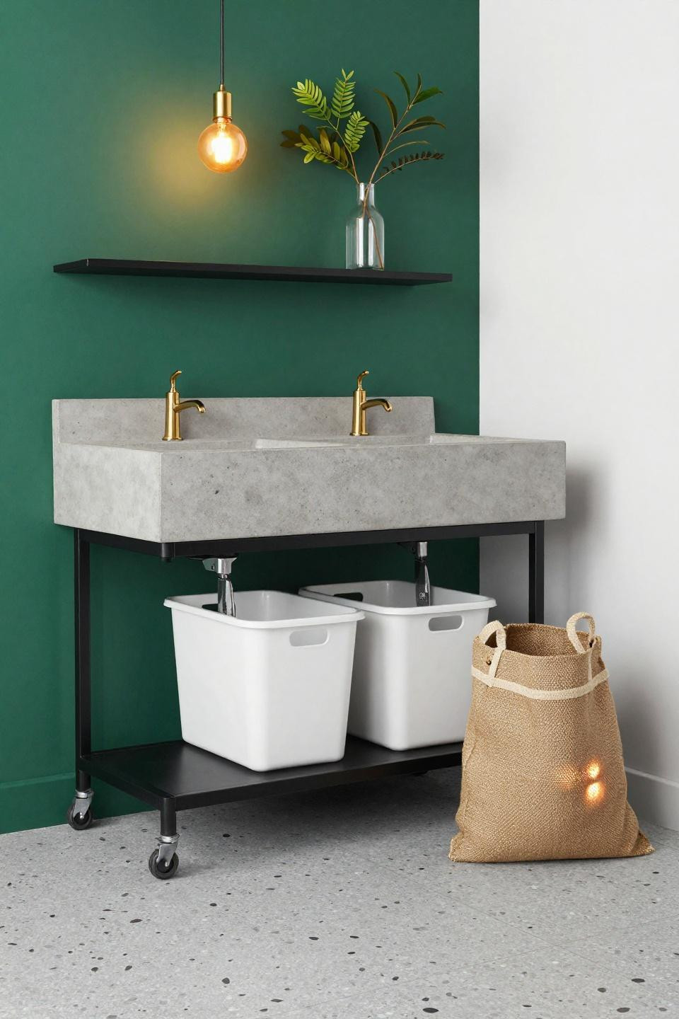 Bloxburg farm aesthetic with emerald green accent wall laundry room