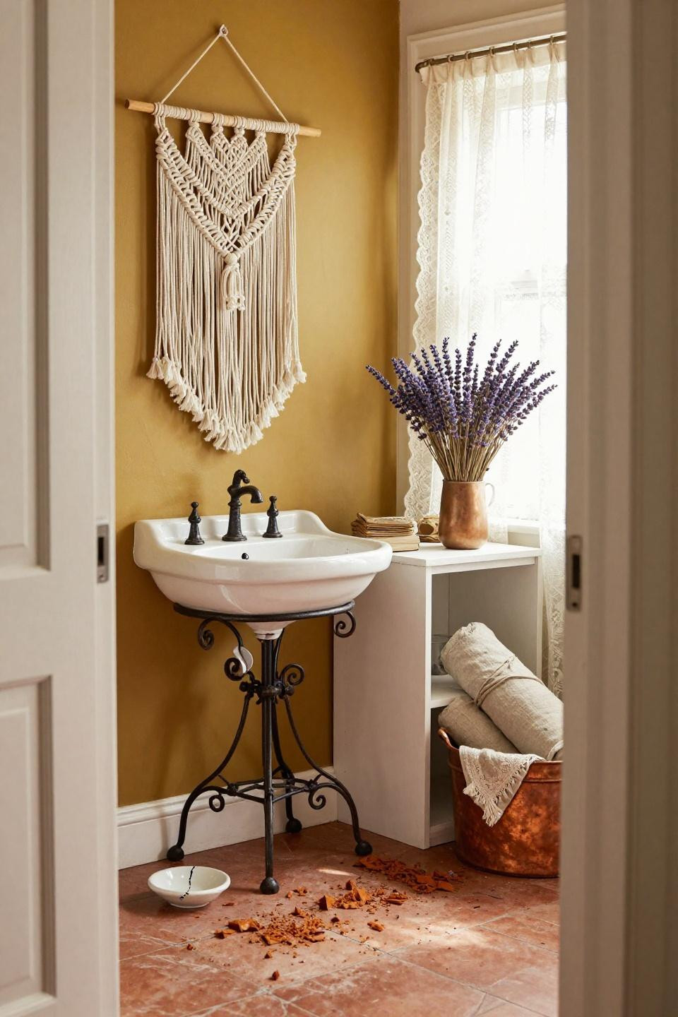 Bloxburg garden ideas aesthetic with bohemian mustard gold laundry room