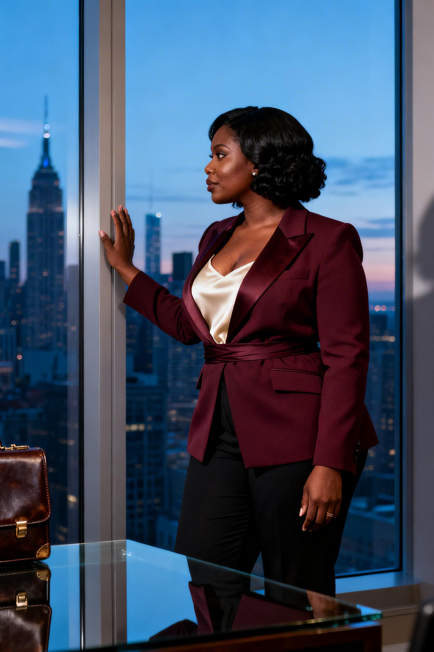 Plus Size Corporate Outfits - burgundy blazer silhouette
