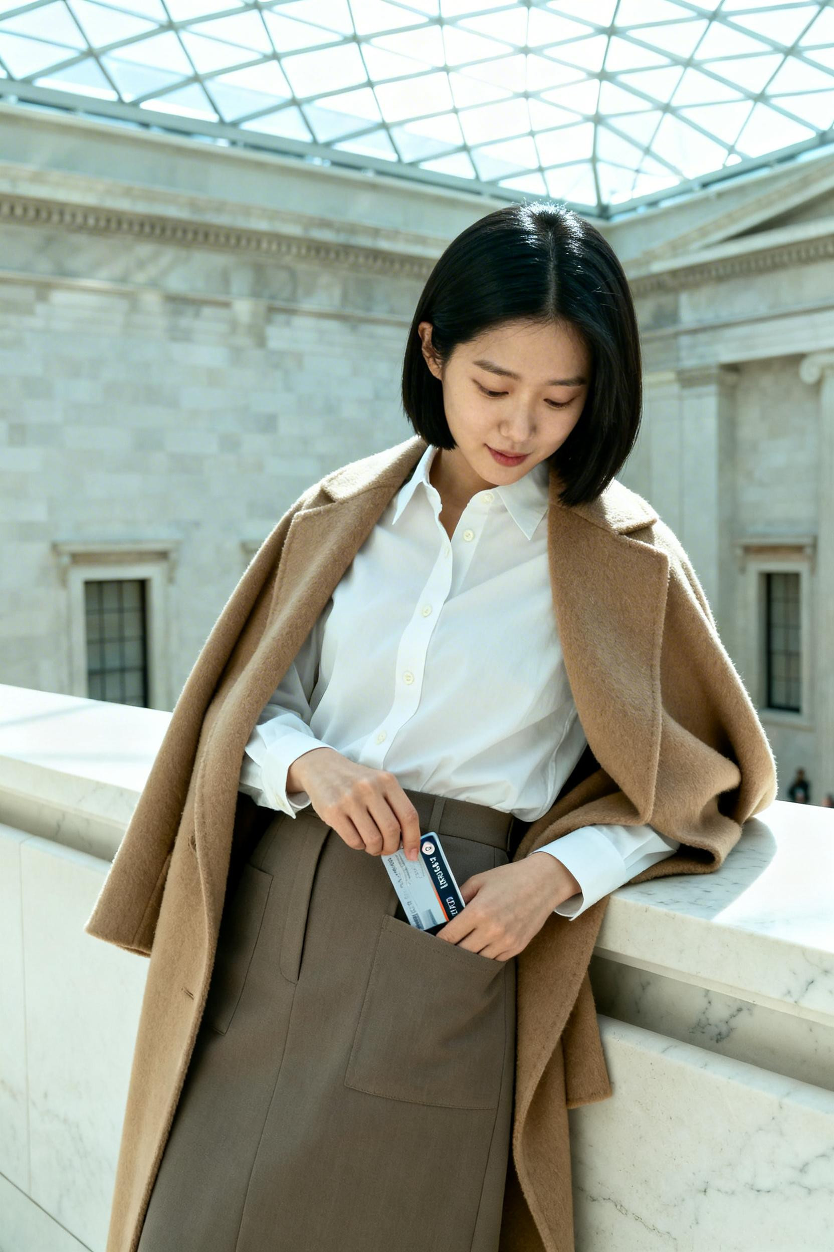 Midi Skirt Work Outfit - camel wool coat
