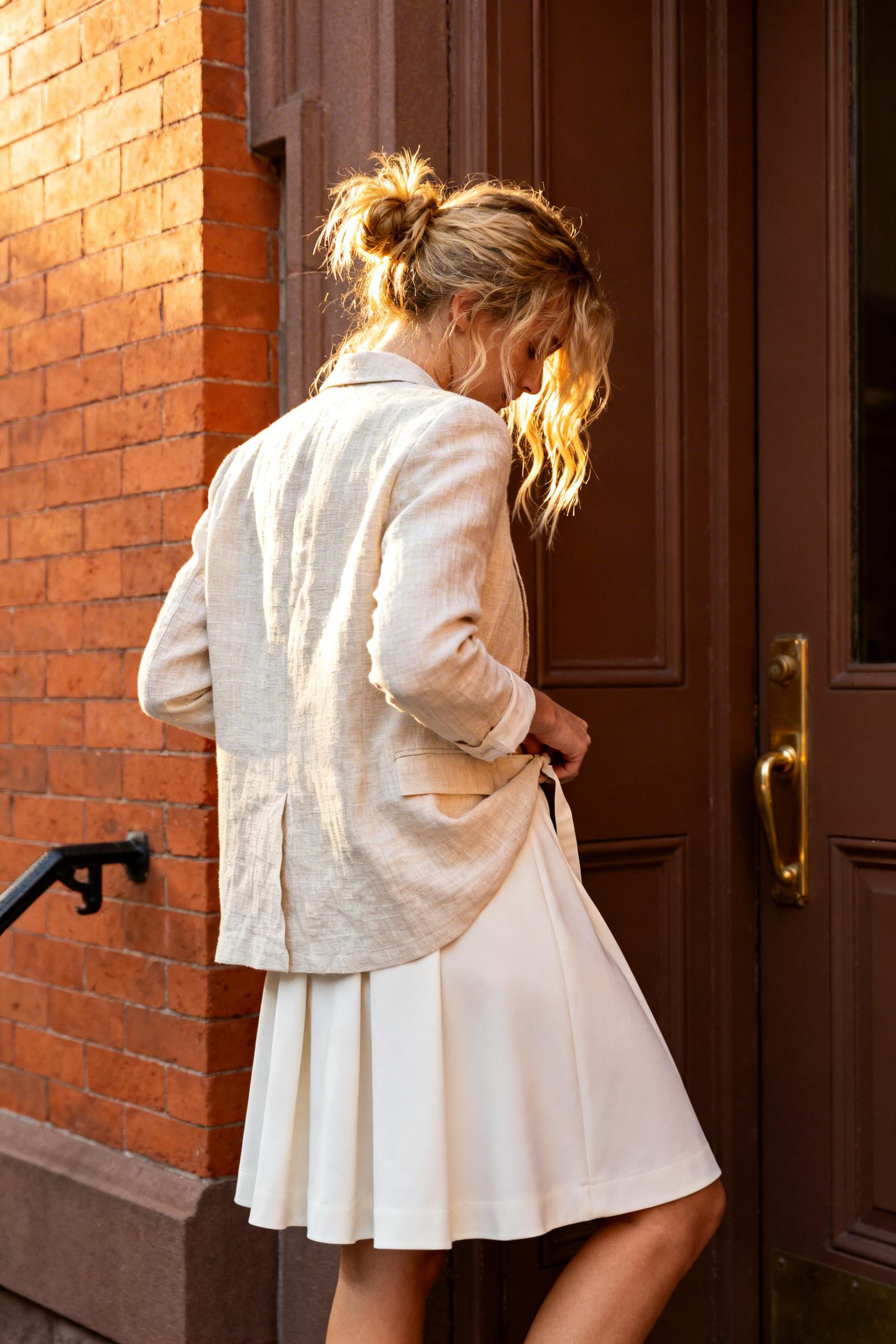 Midi Skirt Outfit Work - off-white linen blazer