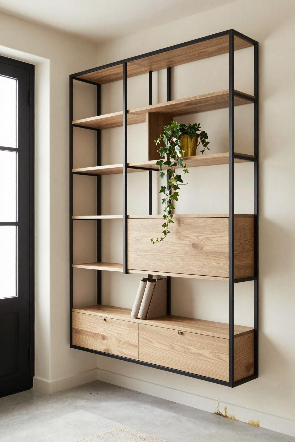 Bloxburg front door ideas with powder-coated metal shelving