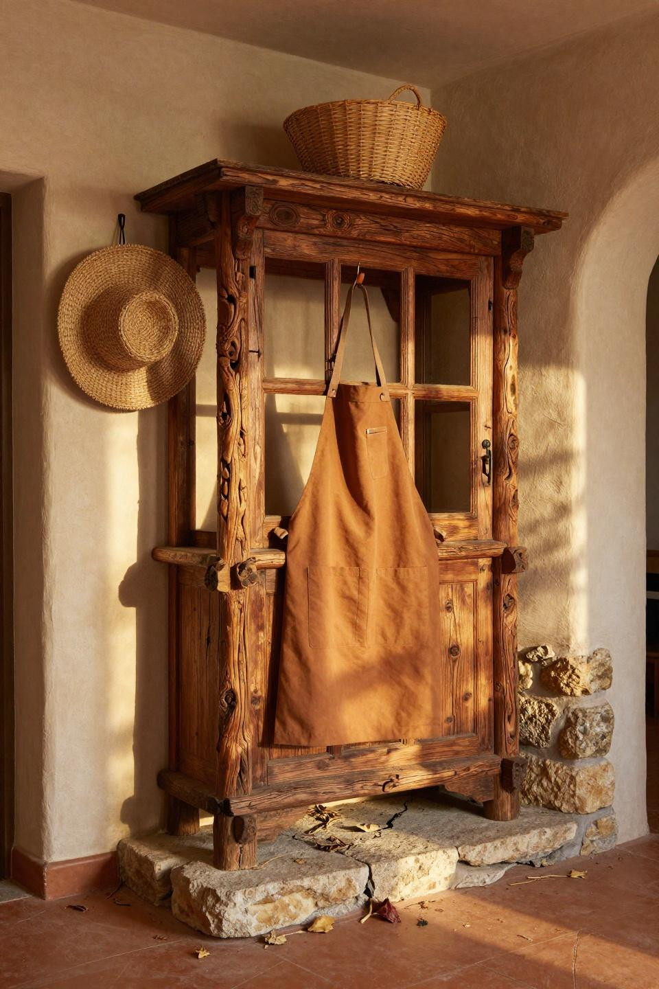 Bloxburg entrance ideas with rustic wood coat tree